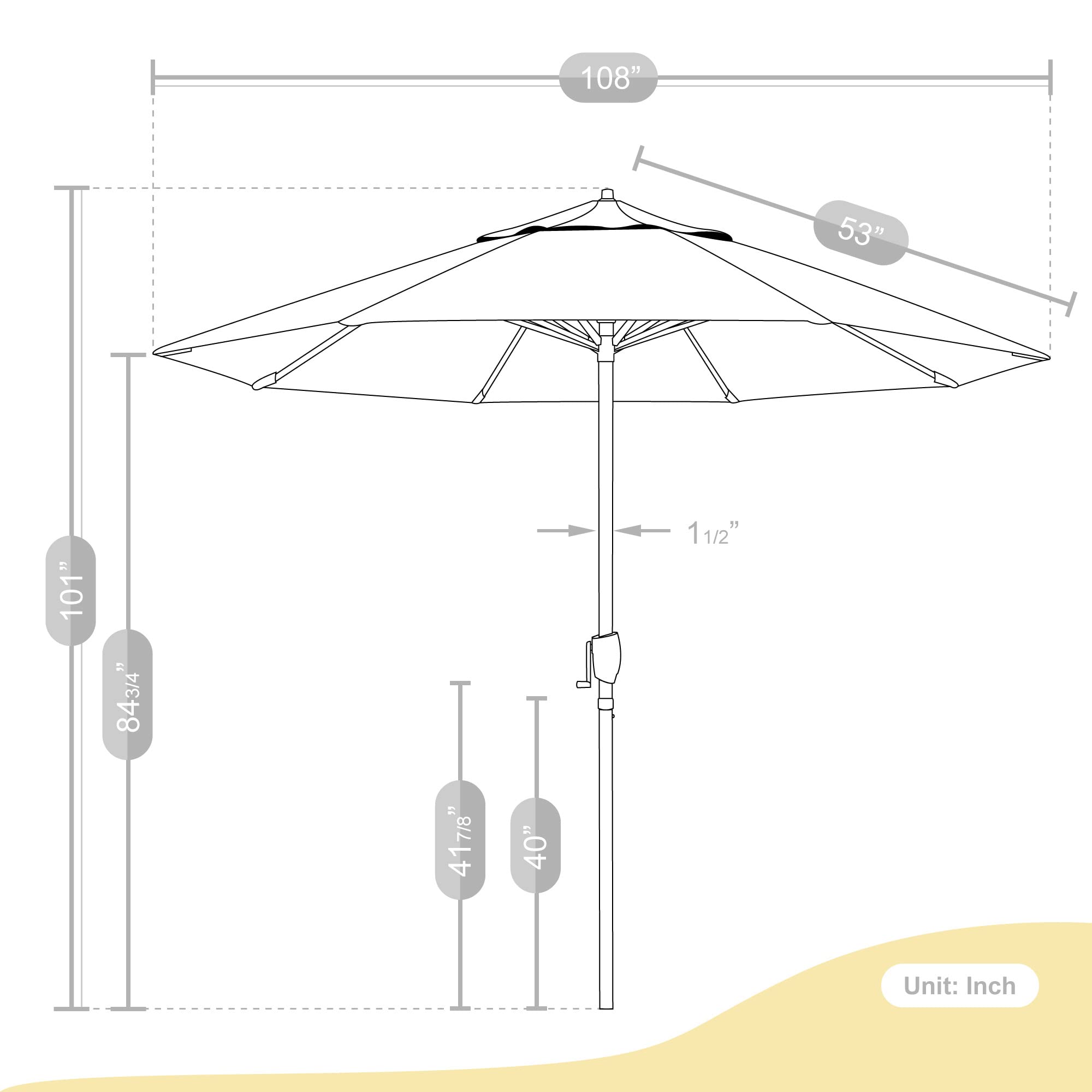9' Aluminum Patio Umbrella with Crank Lift & Auto Tilt - Outdoor Dining & Poolside Use