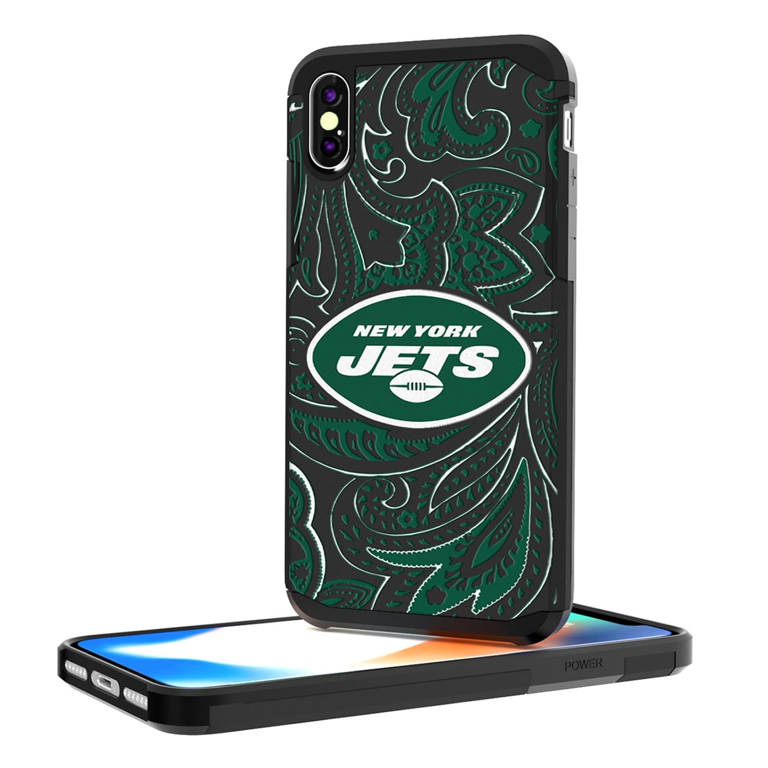New York Jets iPhone Rugged Paisley Design Case - Durable Protective Cover for iPhone 13/14/15 Pro Max - Perfect for Football Fans, Game Days & Outdoor Activities