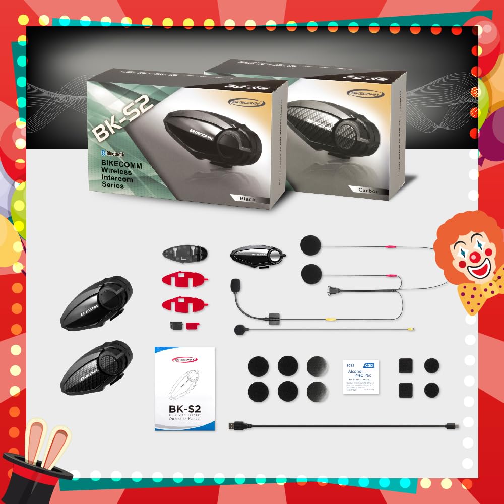 BK-S2 Motorcycle Bluetooth Intercom Headset - Helmet Communication System with Waterproof Speakers, Noise Cancelling Earbuds & Voice Command for Riders (Single Black) - Perfect for Group Riding, GPS Navigation & Hands-Free Calls on Harley, Ducati & Adventure Bikes
