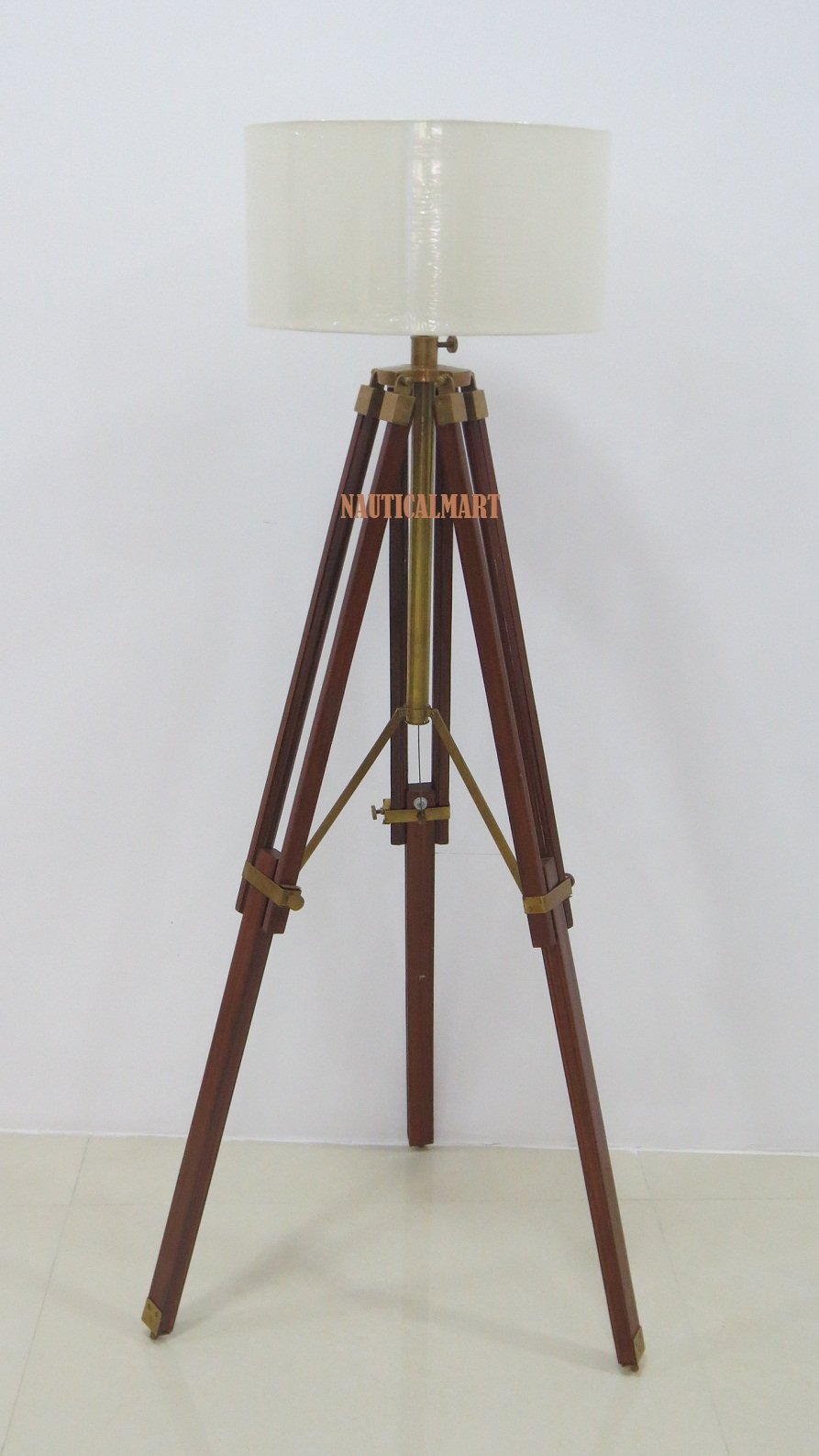 Stylish Brass Finish Tripod Floor Lamp with White Cotton Shade - Modern Home Decor Lighting for Living Room, Bedroom & Office