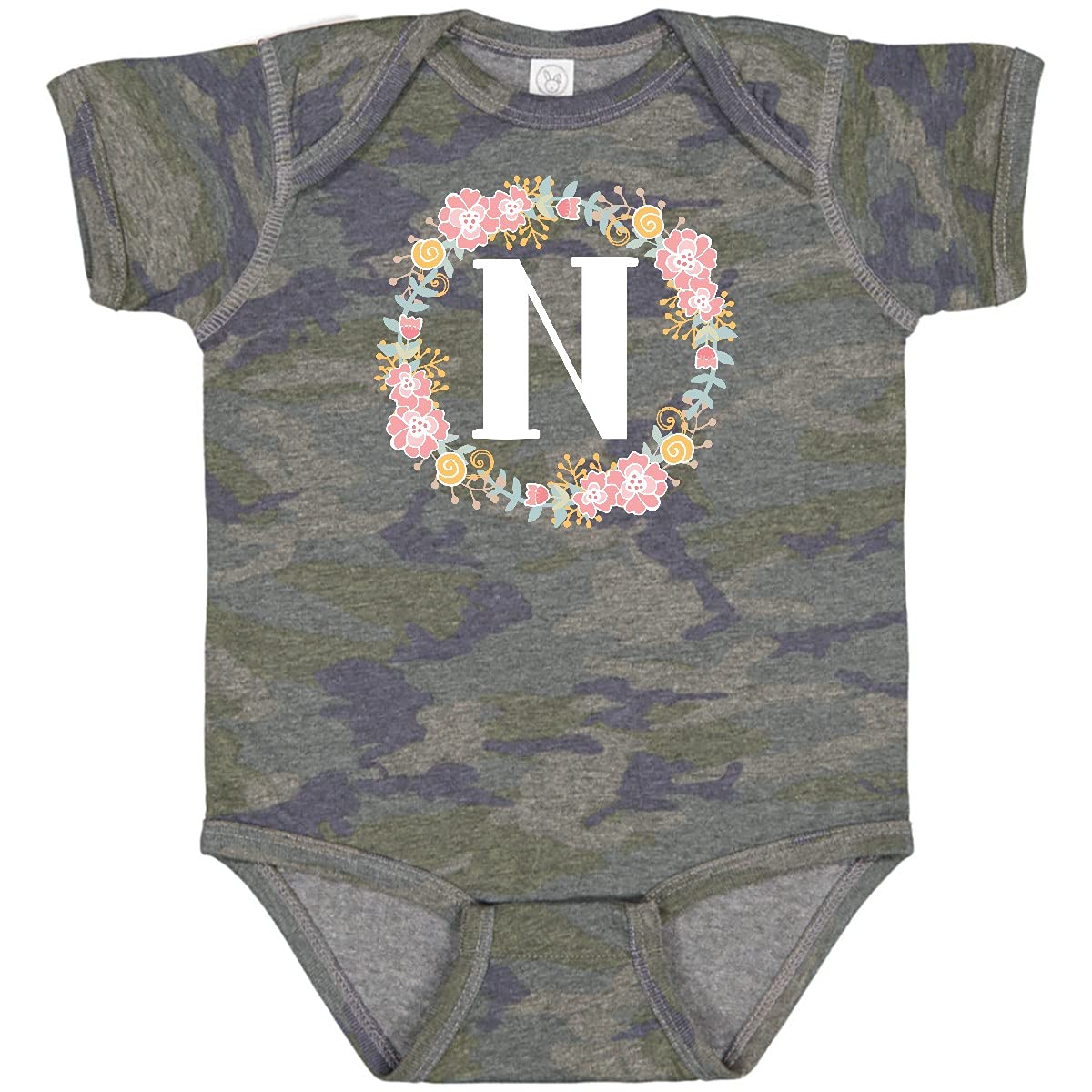 Inktastic Monogram Letter N Rose Floral Wreath Baby Bodysuit - Soft Cotton Infant Onesie for Newborns, Baby Showers & Photo Shoots