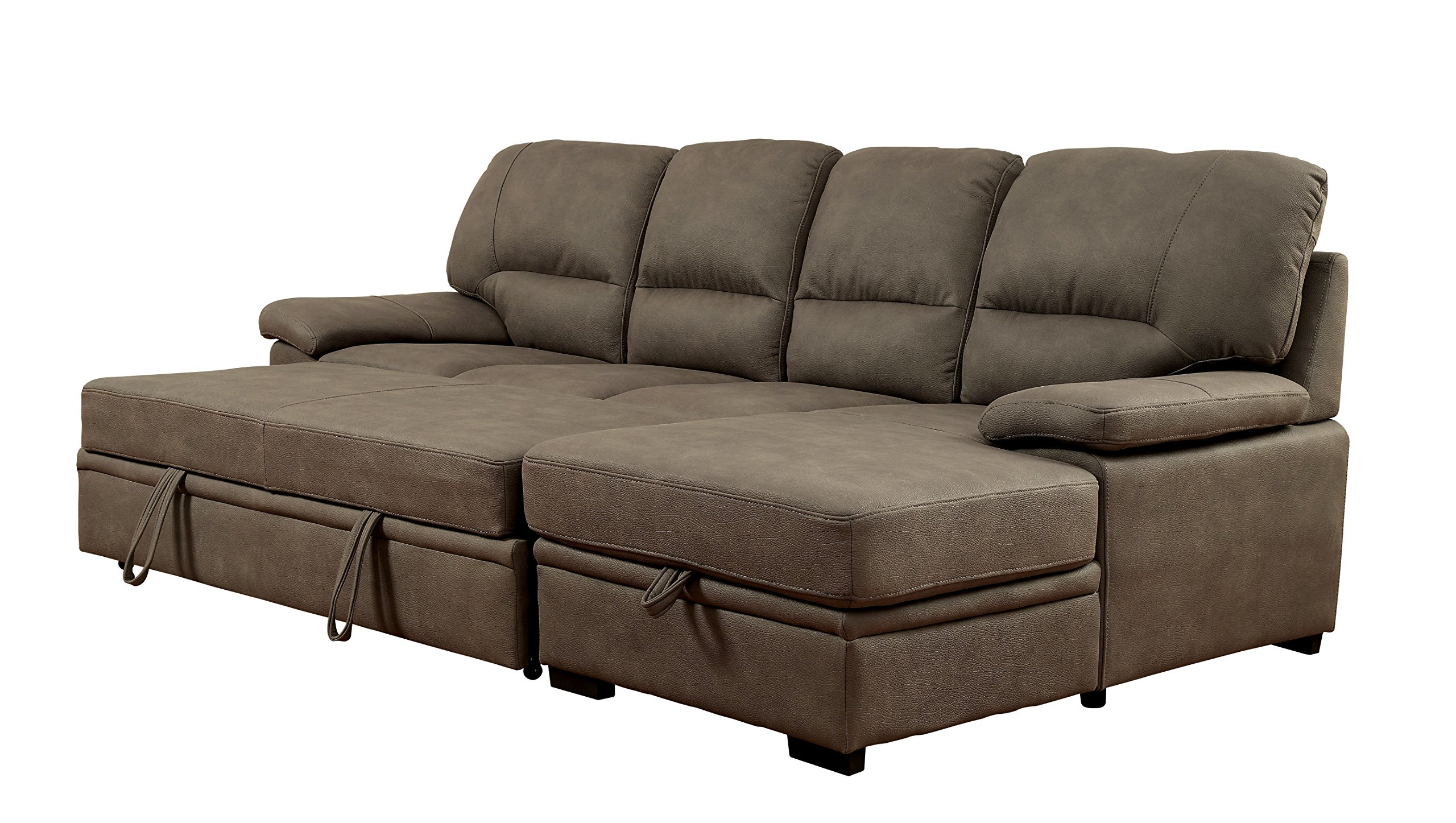 Canby Contemporary Sectional Sofa with Sleeper & Chaise in Ash Brown - Modern Living Room Furniture by Furniture of America | Perfect for Small Spaces, Apartments & Family Gatherings