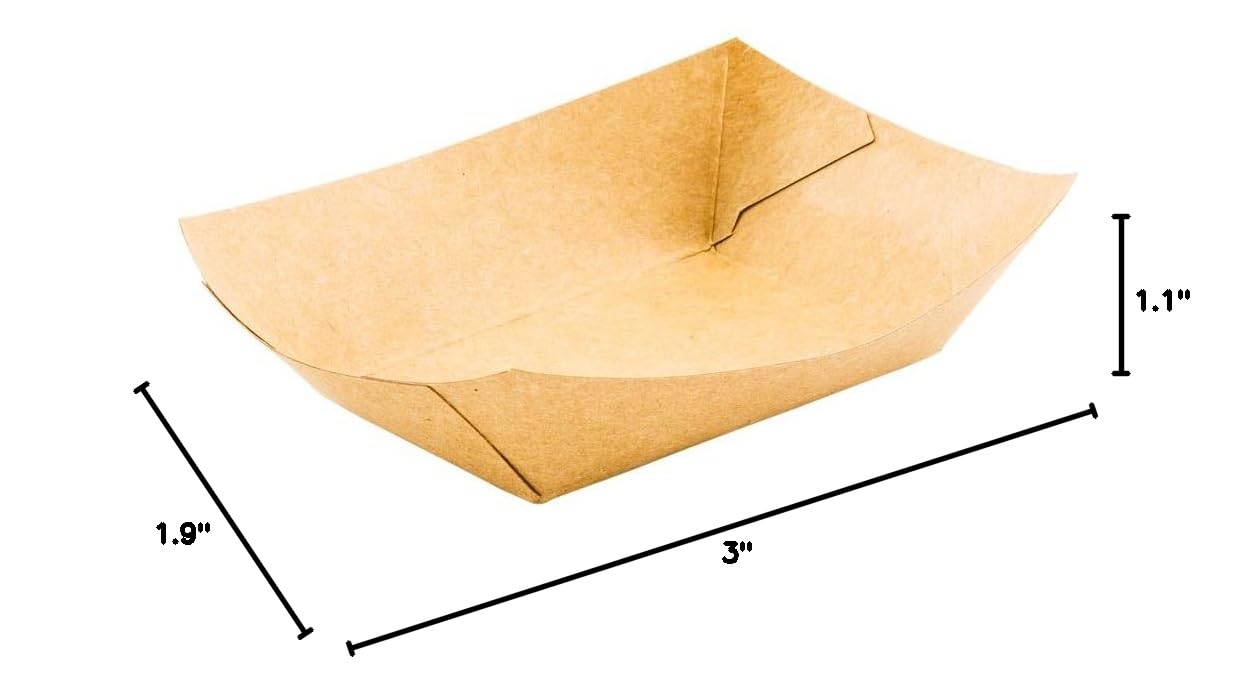 Restaurantware Bio Tek 4 oz Disposable Paper Food Boats - 50 Pack PE Lined Kraft Paper Trays for Concession Stands, Picnics, Fairs | Stackable & Durable for Serving Snacks, Appetizers, and Finger Foods