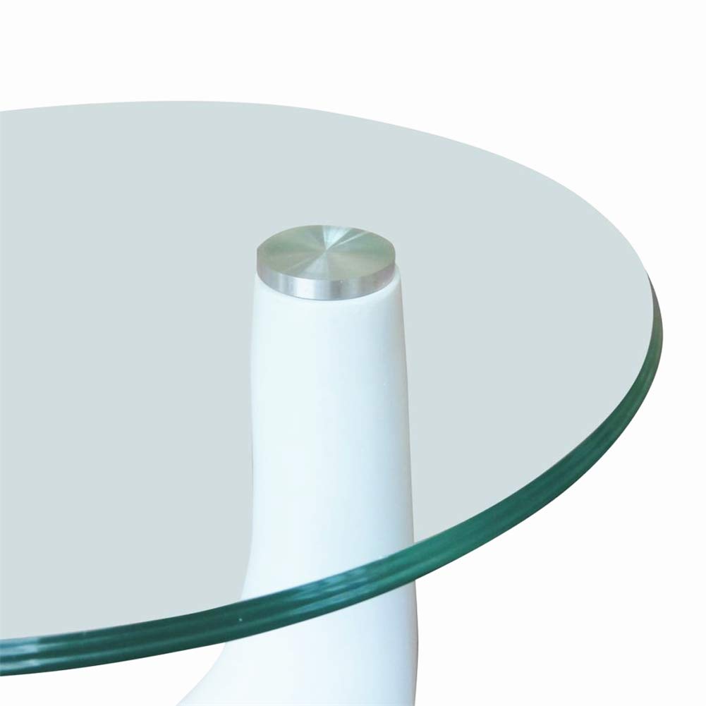 2-Piece Round Glass Top Coffee Table Set - High Gloss White Modern End Tables for Living Room, Lounge & Office Decor | Perfect for Small Spaces & Contemporary Home Design