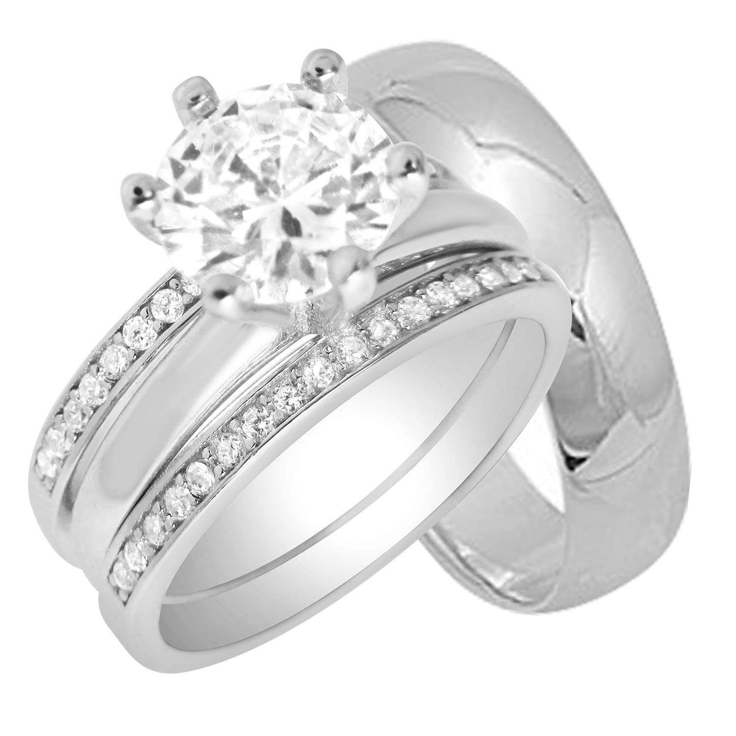 His & Hers Wedding Ring Sets - Sterling Silver Matching Bands for Couples - Elegant Wedding Jewelry for Bride & Groom - Perfect for Anniversaries, Engagements & Vow Renewals