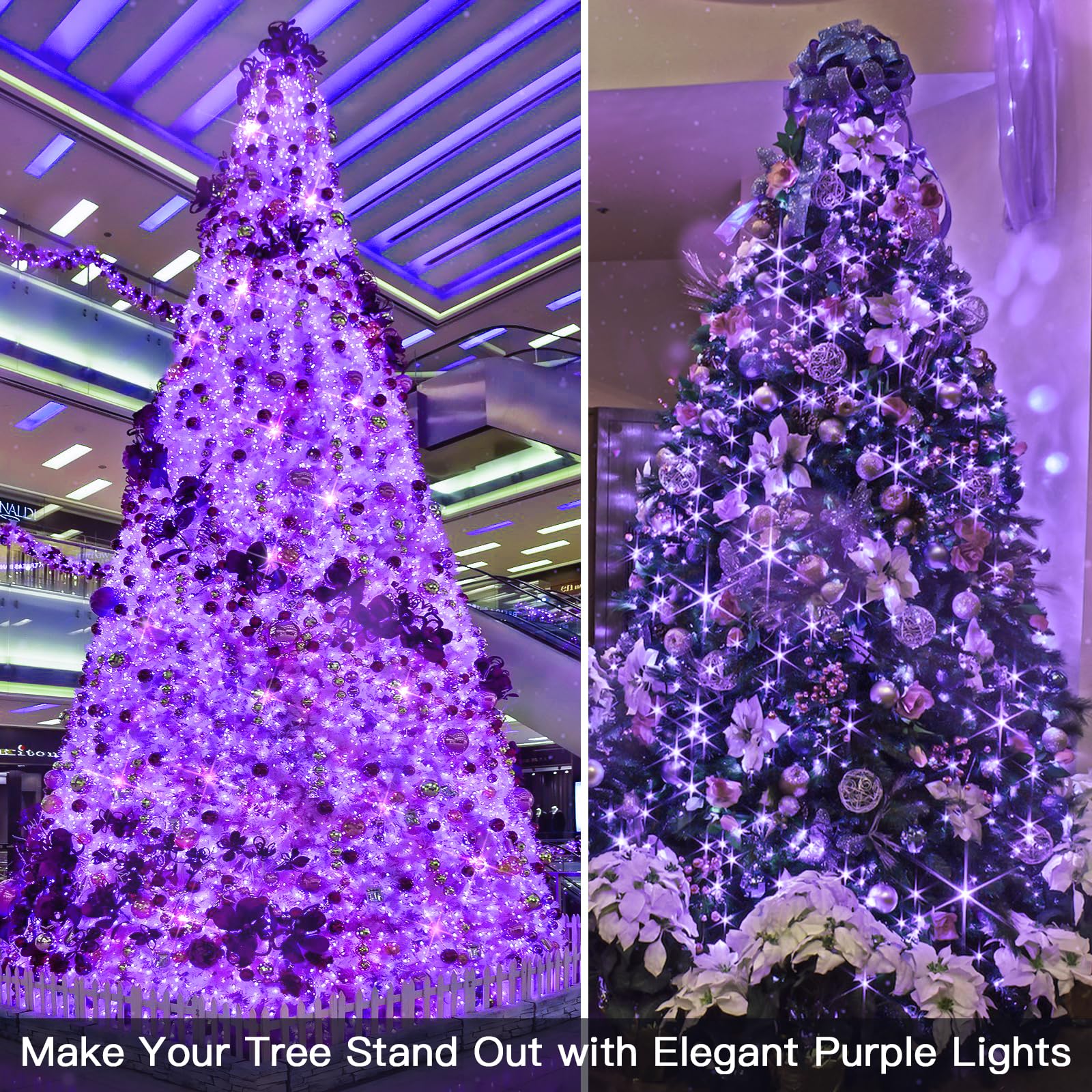 Suddus 66ft 200 LED Purple Christmas Lights Battery Operated - Waterproof Twinkle Fairy String Lights for Indoor Outdoor Decor, Christmas Tree, Garland, Bedroom, Backyard, Porch, Yard, Party, Wedding, Garden, Patio, Holiday Decorations