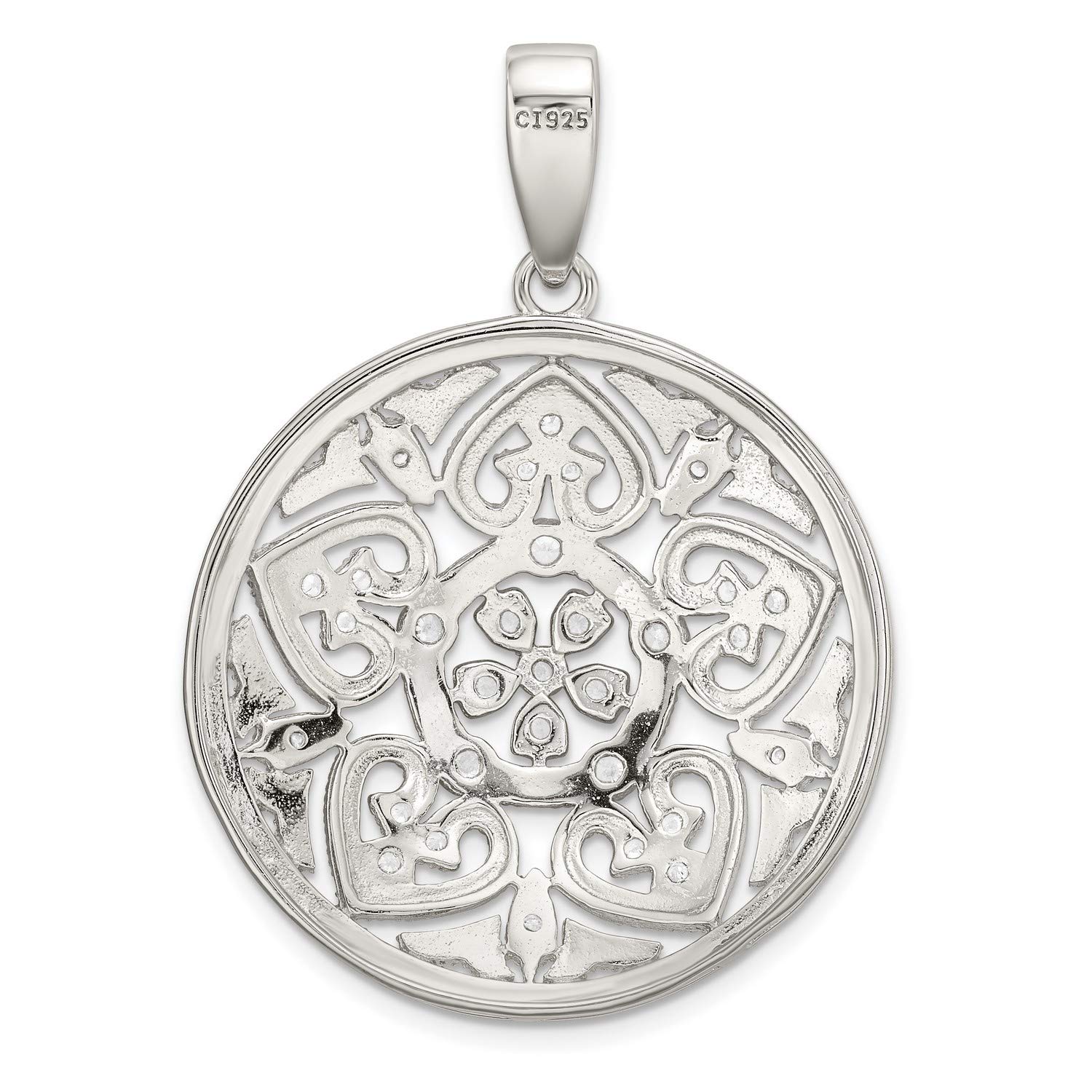 925 Sterling Silver Big Round Pave CZ Pendant Necklace - 46mm x 34mm Sparkling Cubic Zirconia Jewelry for Women, Perfect for Parties, Weddings & Special Occasions