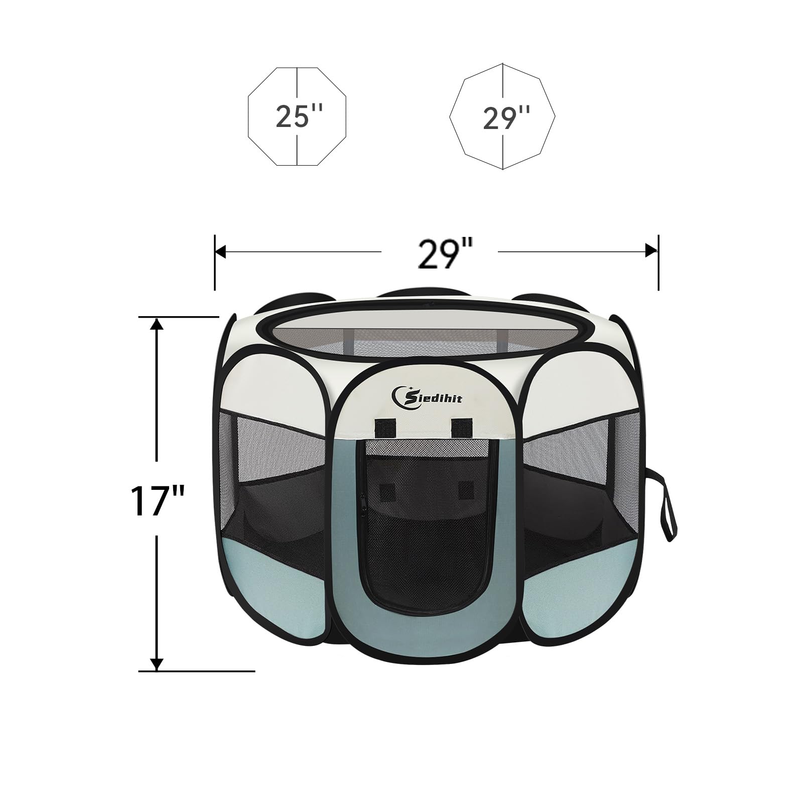 **Portable Pop Up Dog Playpen for Small Dogs & Cats - Indoor & Outdoor Pet Tent with Removable Zipper Top & Carrying Case - Ideal for Travel, Camping, Home Use (Grey)**