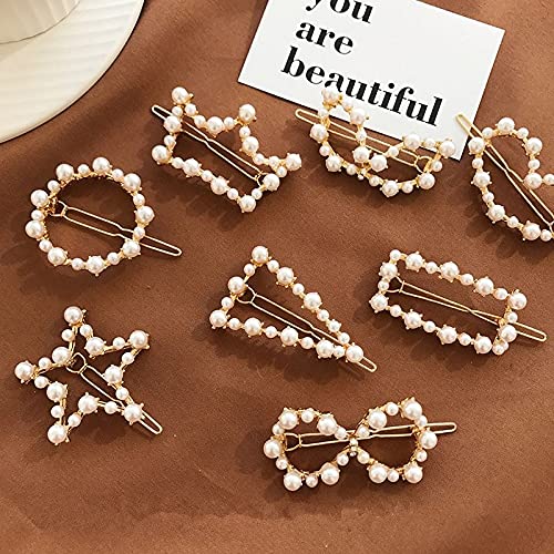 APSAMBR - 2PC Fashion Bow-Shaped Geometric Hollow Pearl Hair Clips | Korean Metal Barrettes for Women & Girls | Elegant Hair Accessories for Weddings, Parties & Daily Styling