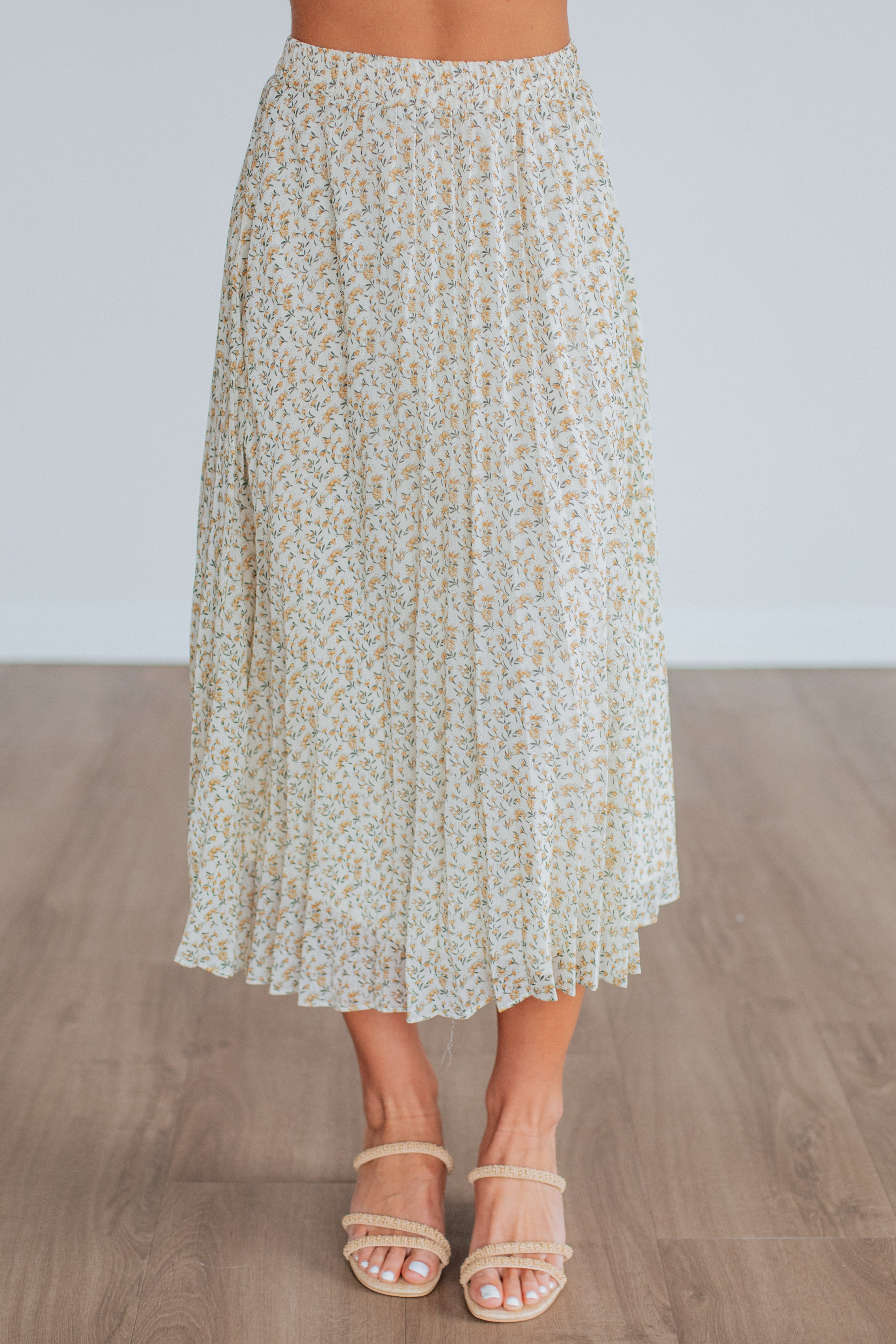 Ashie Pleated Floral Skirt for Women - Cream Mix Flowy Midi Skirt | Summer Casual Dress, Beach Vacation Outfit, Boho Chic Style