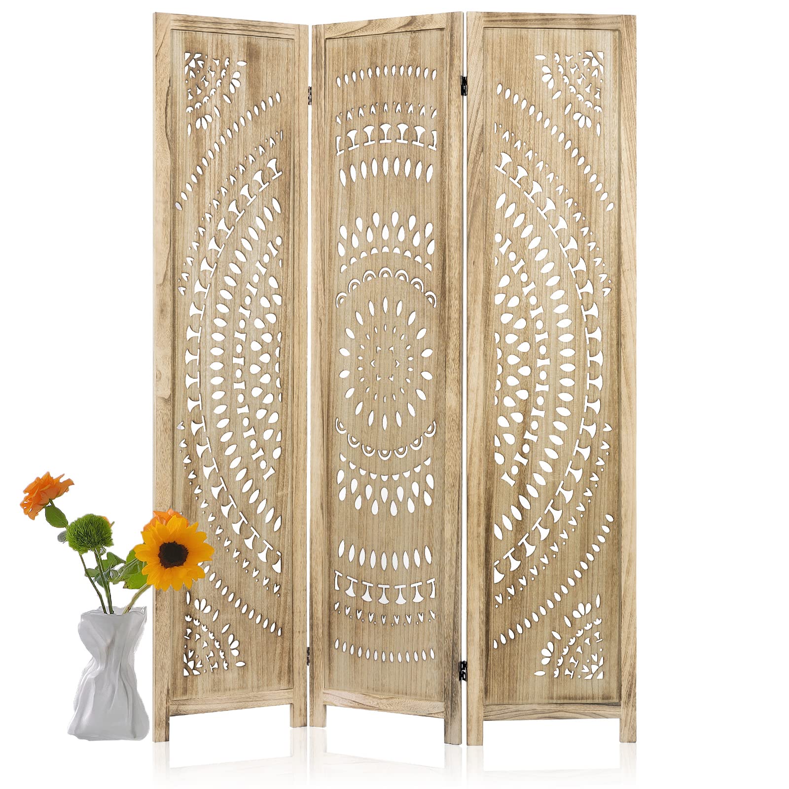 3 Panel Wood Folding Room Divider Screen - 66.9 Inch Privacy Partition for Living Room, Bedroom & Office - Natural Finish, No Assembly Required - Perfect for Home Decor, Space Separation & Room Dividers