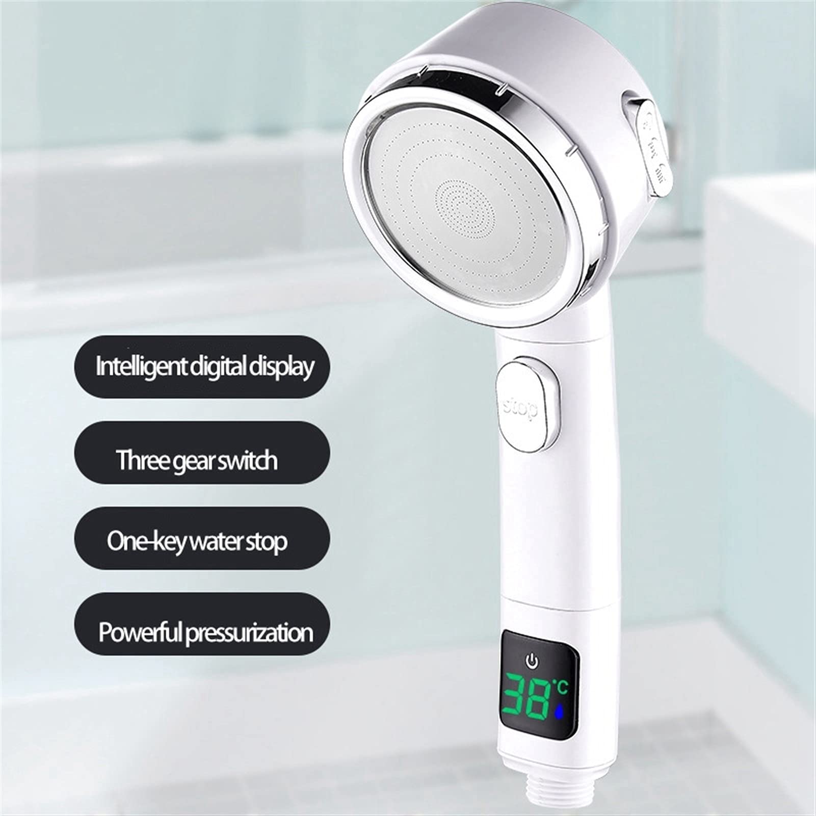 Digital Adjustable Shower Head with Handheld Spray - High Pressure Bathroom Showerhead with Shelf (Silver) | Perfect for Spa-Like Experience & Water-Saving Bathroom Upgrade