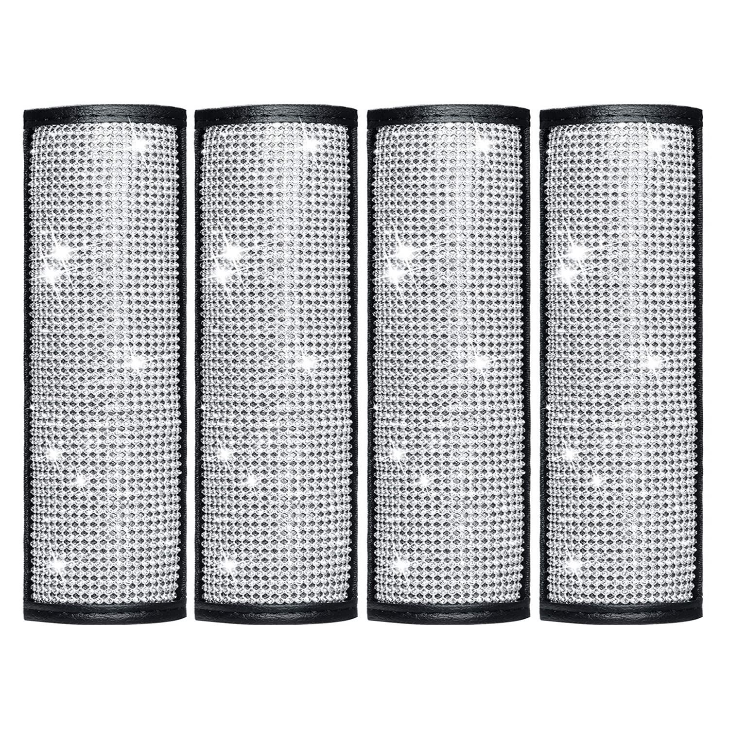 4 Pcs Crystal Diamond Seat Belt Shoulder Pads - Bling Bling Car Safety Belt Covers for Women & Girls | Sparkly Auto Accessories for Comfort & Style (White) - Perfect for Daily Commute, Road Trips & Gift Giving