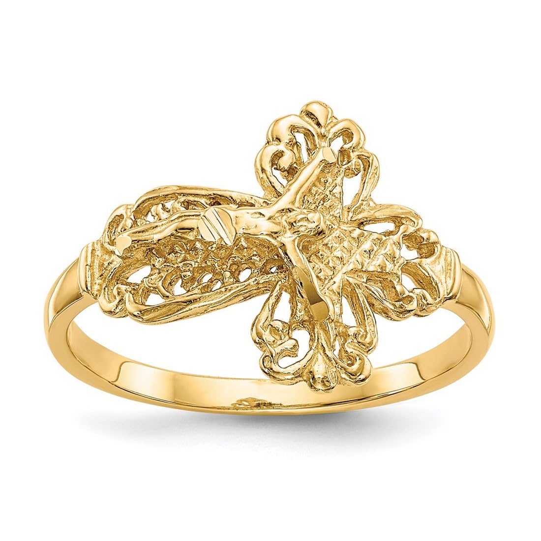 14K Yellow Gold Solid Polished Sparkle Cut Crucifix Ring for Women - Size 6 | Elegant Religious Jewelry for Church, Weddings & Everyday Wear