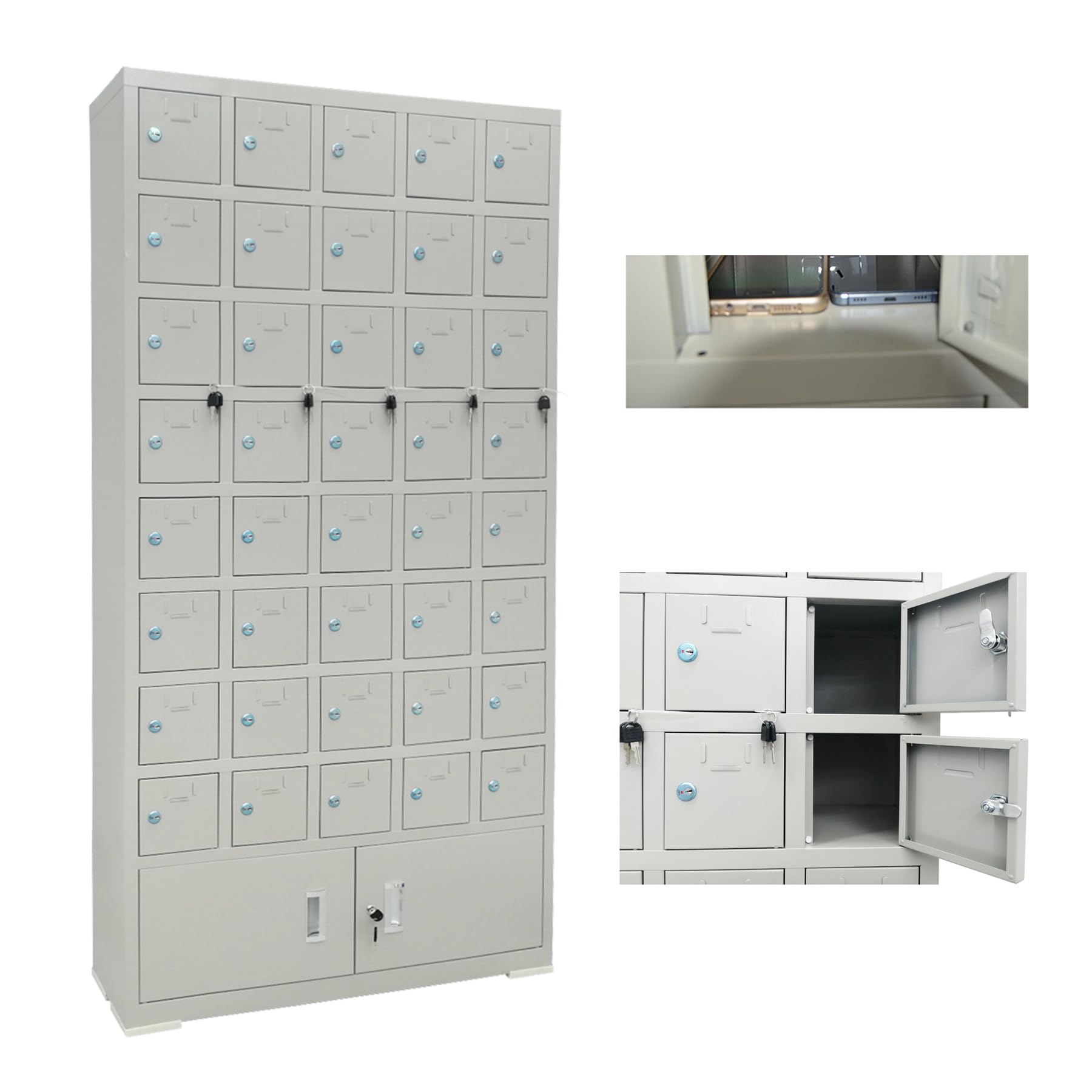 TechTongda 40-Slot Cell Phone Storage Cabinet with Locking Doors & Keys - Secure Phone Locker for Office, Classroom, Supermarket - Ideal for Schools, Retail Stores & Workplaces