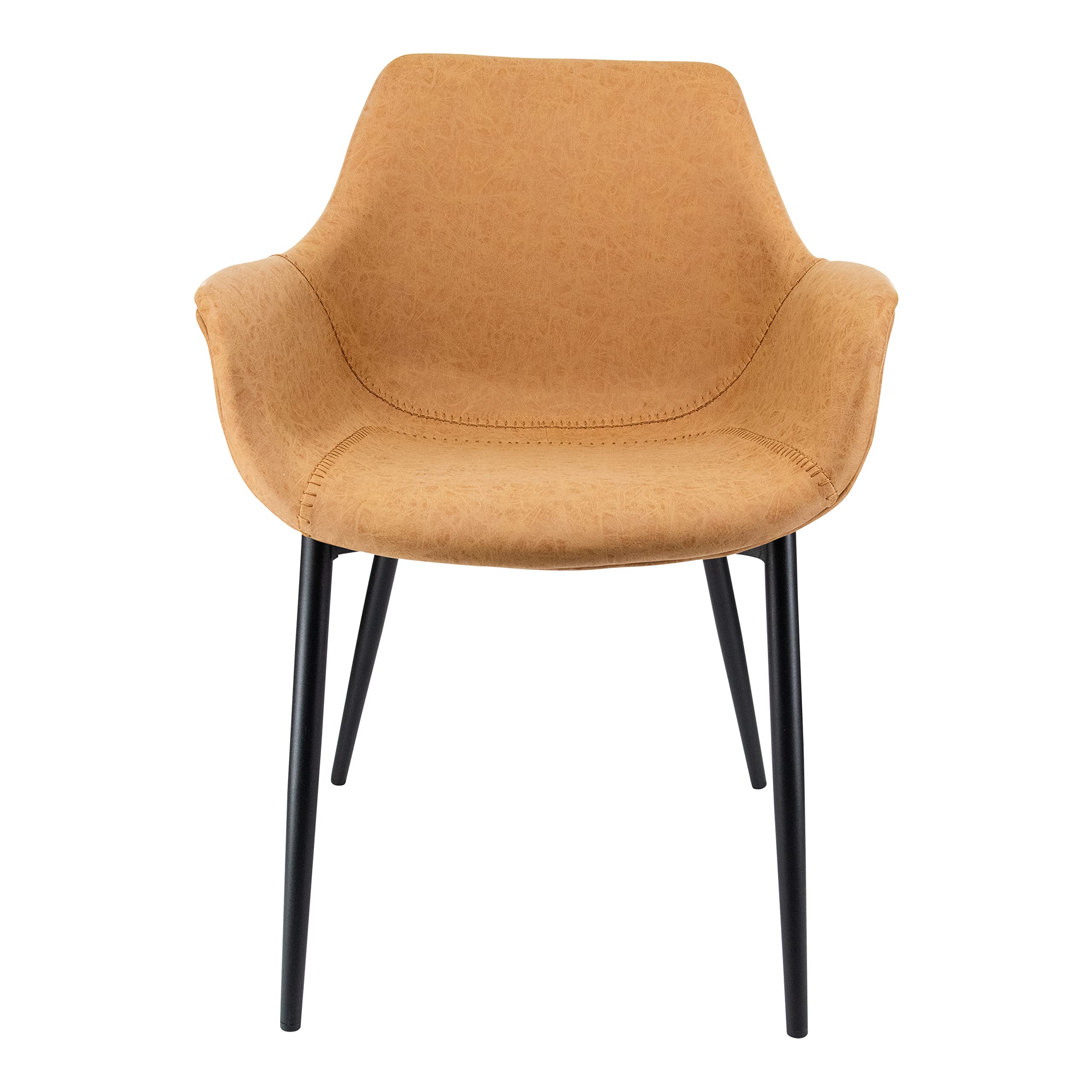Modern Leather Dining Chairs Set of 2 - LeisureMod Markley Kitchen Armchairs with Sturdy Metal Legs in Light Brown - Perfect for Dining Room, Kitchen Island & Contemporary Home Decor