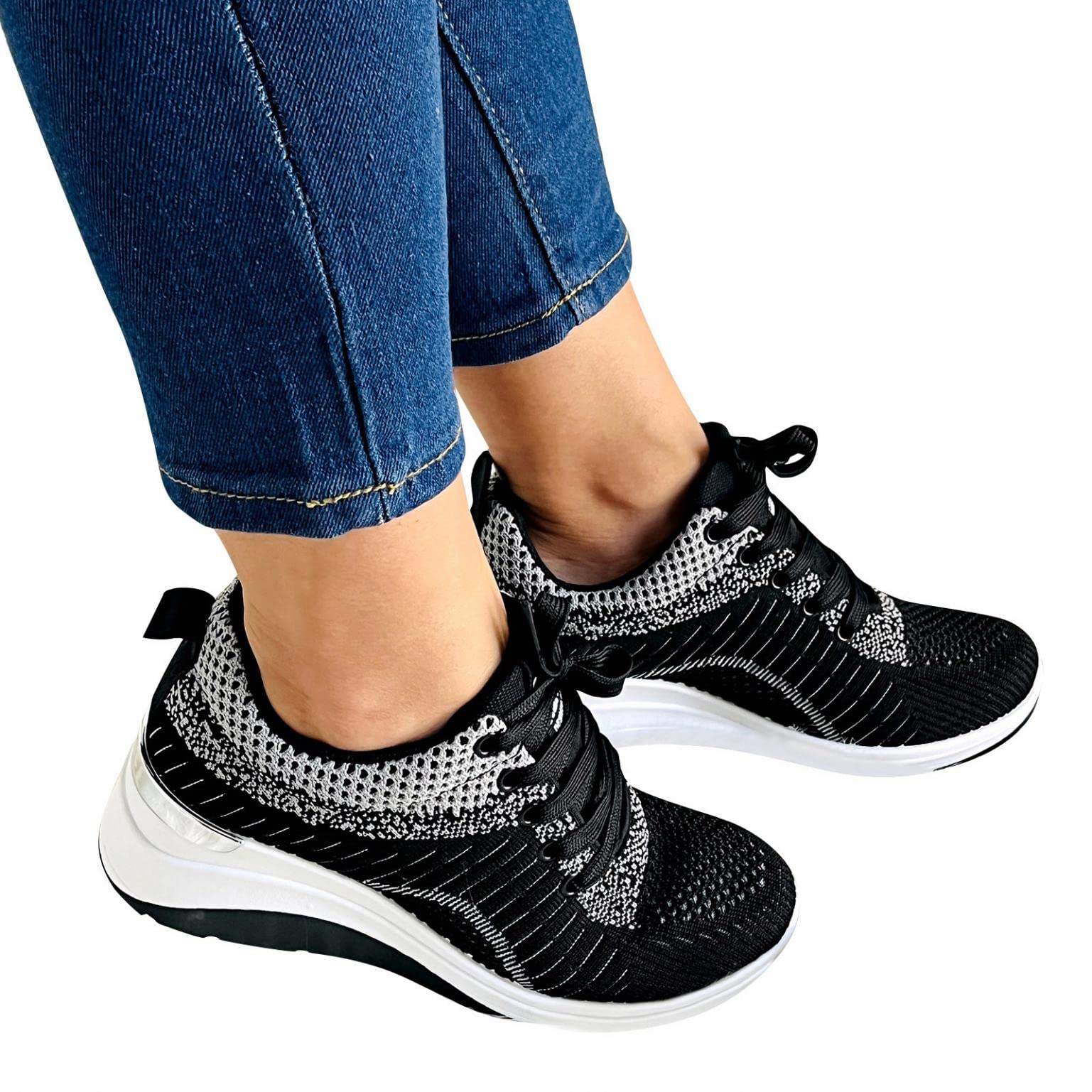 Women's Slip On Walking Shoes - Breathable Mesh Sneakers with Memory Foam & Air Cushion - Comfortable Platform Loafers for Running, Walking & Daily Wear - Arch Support Casual Shoes for Work, Travel & Gym