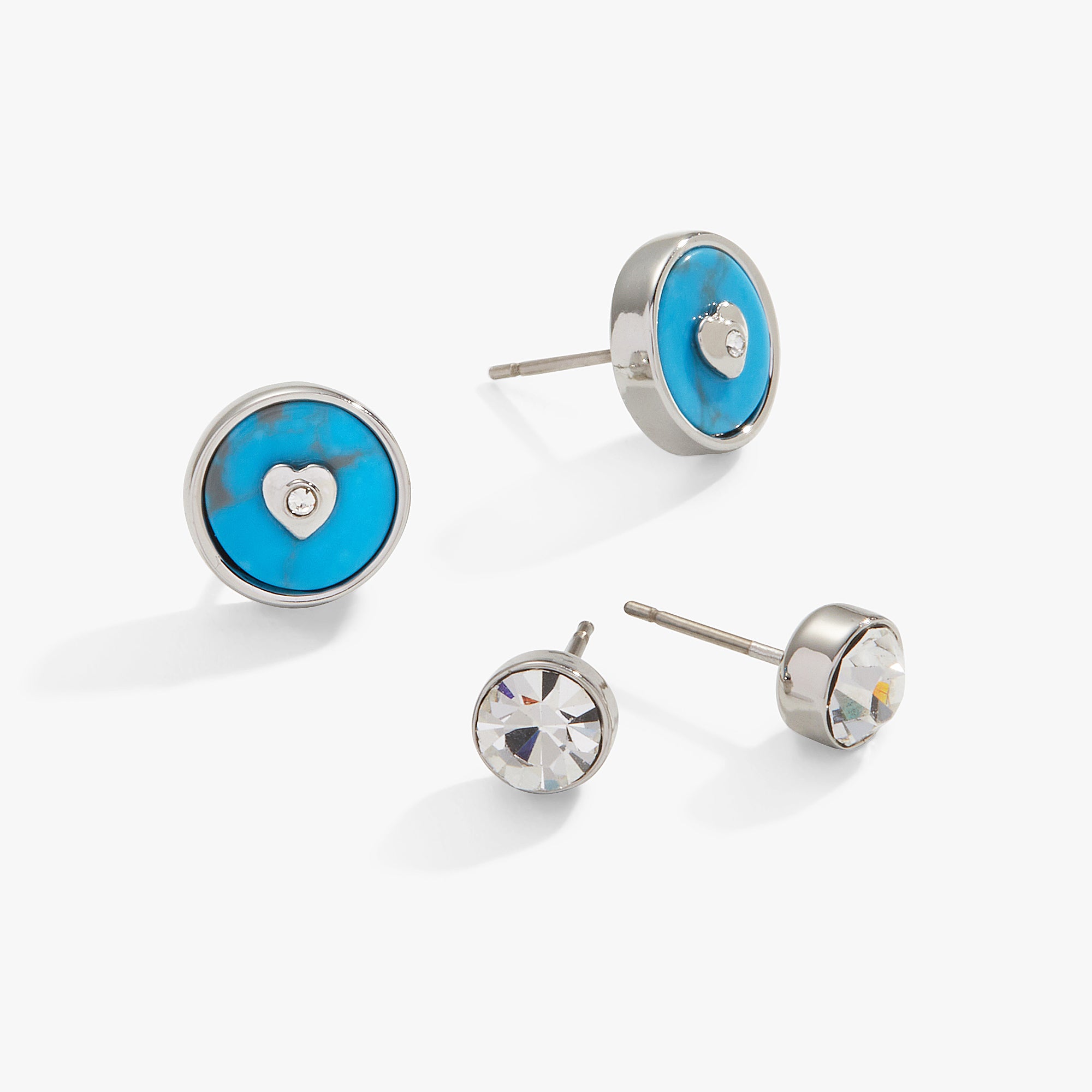 Heart & Crystal Earrings Set with Reconstituted Turquoise - Elegant Bohemian Jewelry for Women, Perfect for Parties, Weddings & Everyday Wear
