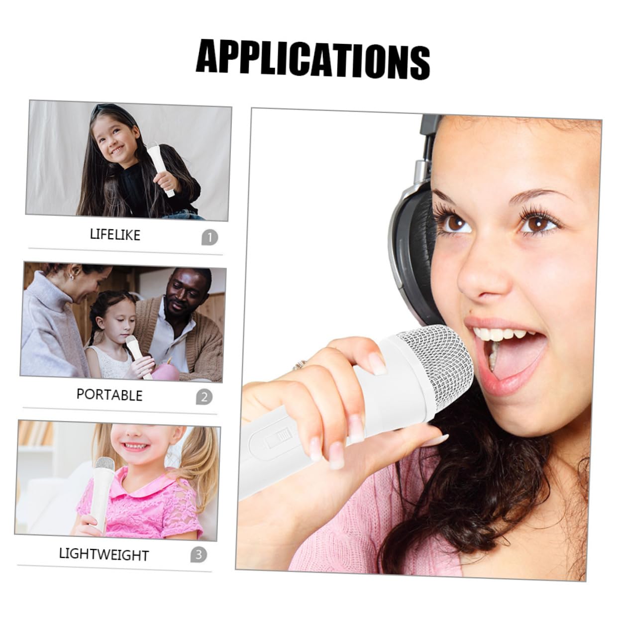 BCOATH 2-Pack Realistic Toy Microphone Set for Kids - Fake Simulation Microphone Accessory for Gaming, Karaoke & Role Play - Perfect for Pretend Play, Singing & Streaming (Black)