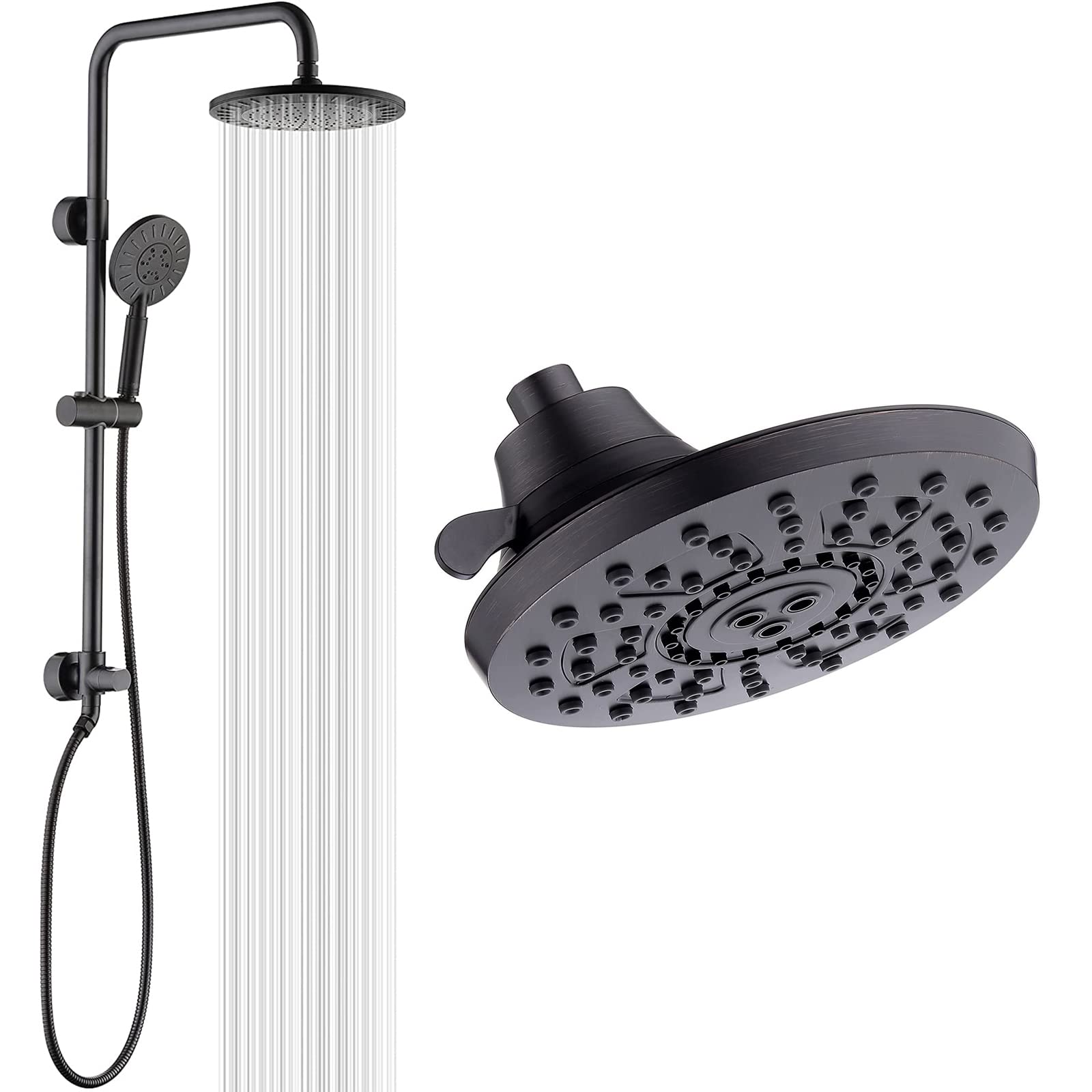 9 Inch Rain Shower Head with 3-Function Hand Shower - 8 Inch Adjustable Fixed Shower Head with 4 Spray Settings & Brass Ball Joints in Oil-Rubbed Bronze - Perfect for Luxurious Bathroom Upgrades and Spa-Like Shower Experience