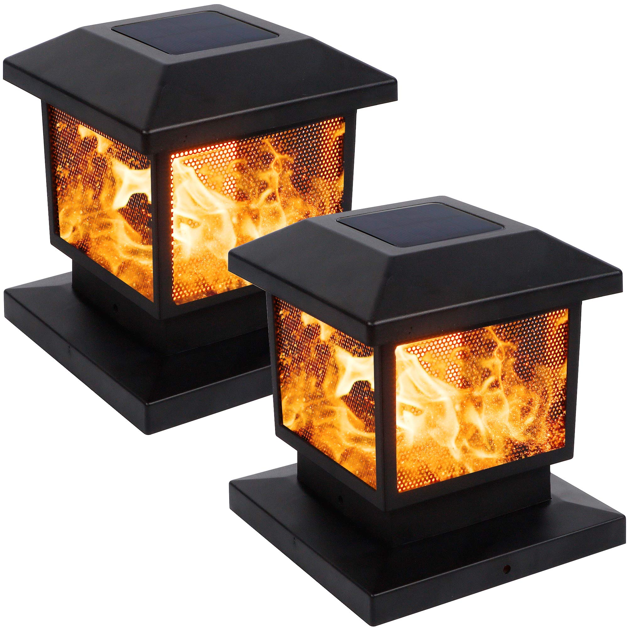 MAGGIFT 2 Pack Solar Flame Post Lights - 72 SMD LEDs Outdoor Solar Powered Flickering Flame Lights for Yard, Fence, Deck & Patio | Fits 4x4, 5x5 or 6x6 Wooden Posts | Perfect for Halloween, Christmas & Year-Round Outdoor Decor