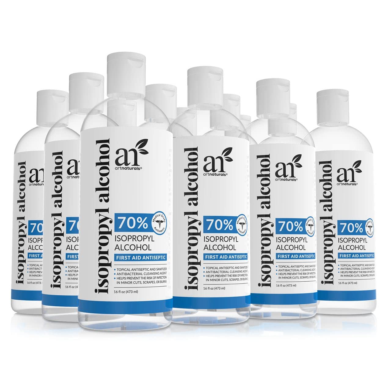 70% Pure Isopropyl Alcohol - 12 Pack (16 OZ Bottles) - Made in USA - First Aid, Cleaning & Disinfecting Surfaces