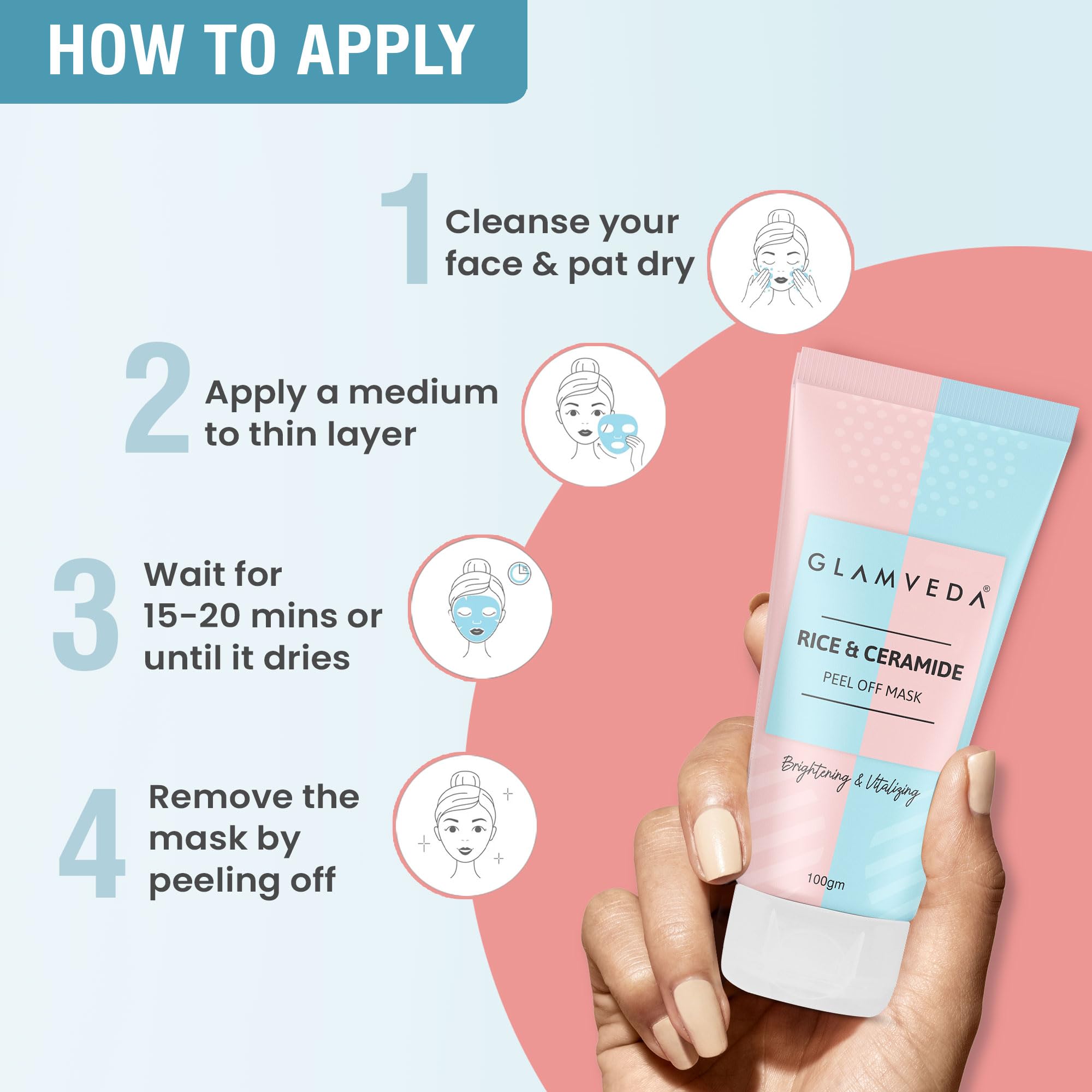 Glamveda Rice & Ceramide Peel Off Mask 100g | Deep Cleansing & Brightening Face Mask for Flawless, Radiant Skin | Paraben Free, Vegan | Perfect for Daily Skincare & Spa Night at Home