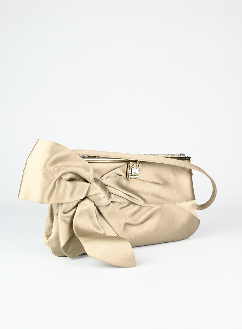 Valentino Satin Handbag in Champagne Color - Elegant Evening Bag for Parties, Weddings & Special Occasions
