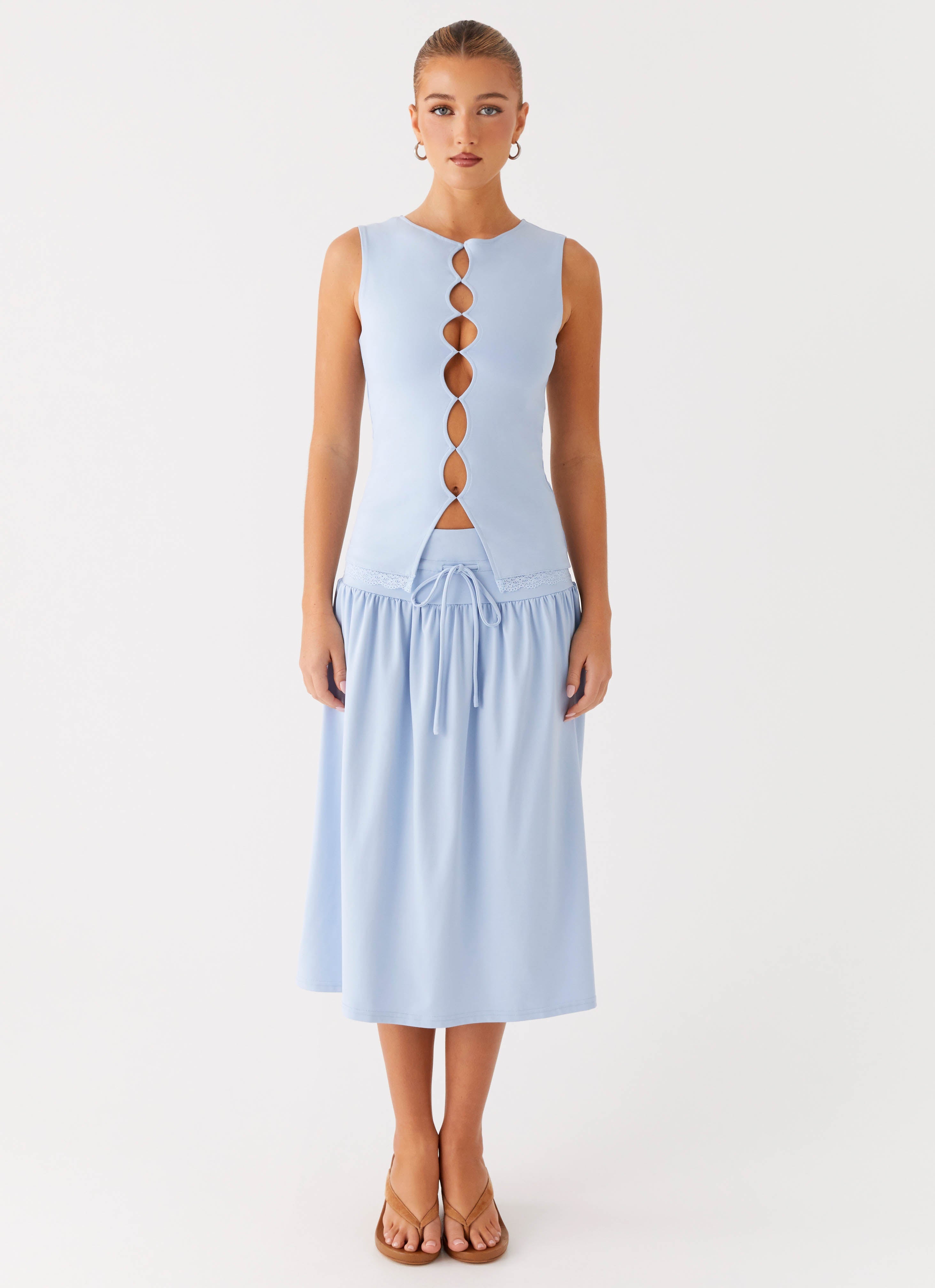 Dawn Drift Top Women's Blue Flowy Blouse - Perfect for Casual Outings, Beach Cover-ups & Summer Fashion