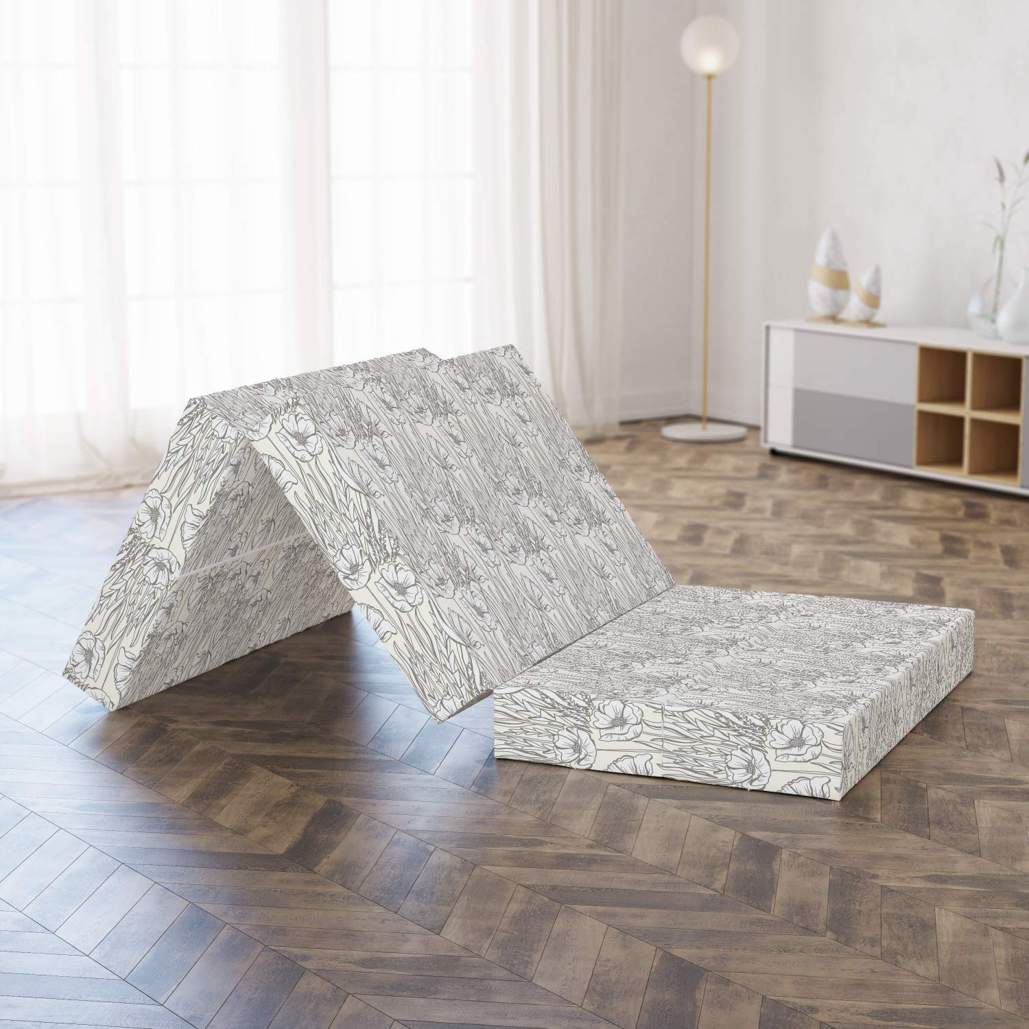 Ambesonne Foldable Gardening Mattress - Soft Shabby Poppy Blooms Design, 74.8