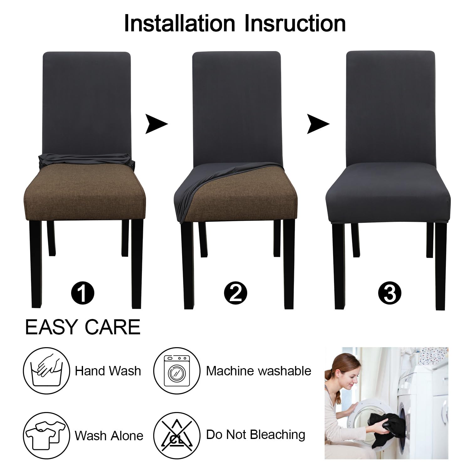 JQinHome Stretch Dining Chair Covers Set of 8 - Washable Slipcovers for Chairs, Seat Protectors for Home, Party, Hotel & Wedding (Grey) | Perfect for Formal Dinners, Holiday Gatherings & Event Decor