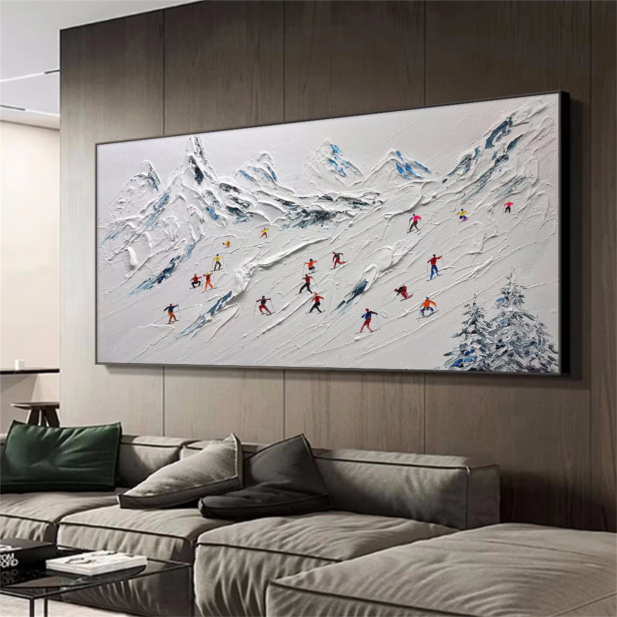 Premium Skiing Sport Art Textured Painting Canvas Wall Decor - Winter Sports Theme Home & Office Decoration (Style #MM115) | Perfect for Living Room, Bedroom, Ski Lodge & Cabin Decor