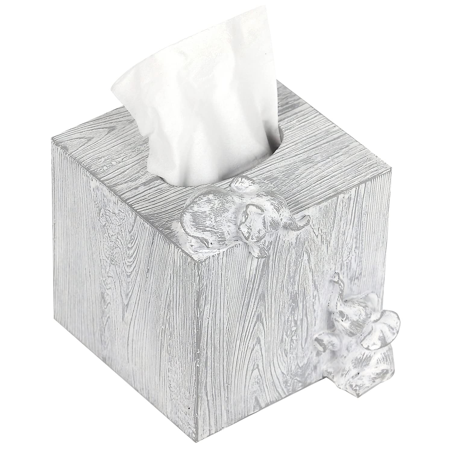 Sparkle Elephant Tissue Box Cover - Square White Tissue Box Holder for Bathroom Decor & Napkin Organizer | Perfect for Home, Office, and Gift Giving