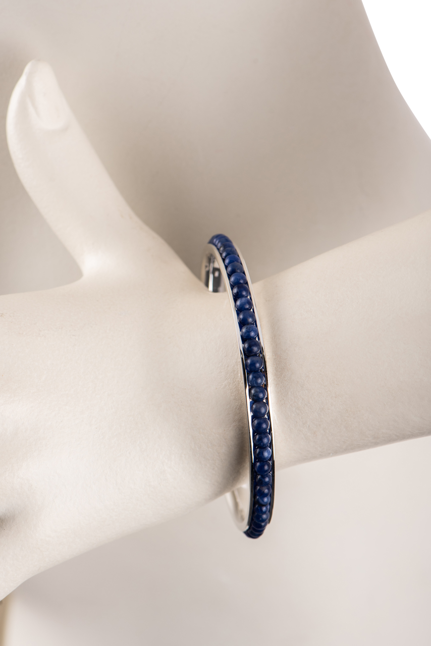Paige Wallace Sterling Silver Sodalite Gemstone Bangle Bracelet - Elegant Handmade Jewelry for Women, Gift for Her, Boho Chic Accessory for Everyday Wear & Special Occasions