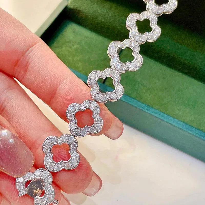18K White Gold 8.5ct Real Diamond Flower Bracelet for Women - Luxury Wedding, Engagement & Party Jewelry Gift - Perfect for Anniversaries, Bridal Showers & Special Occasions