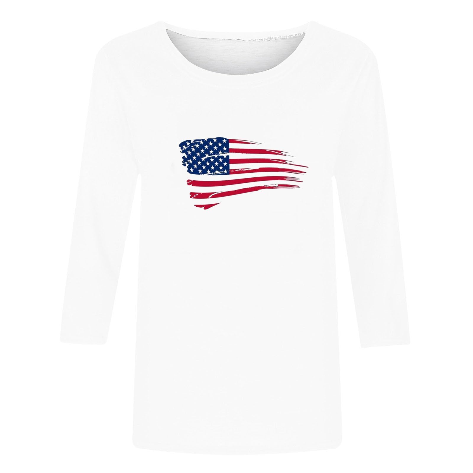 Women's Patriotic 4th of July Shirts - 3/4 Sleeve Casual Summer Tops for Independence Day Celebrations, BBQ Parties & Festive Outfits