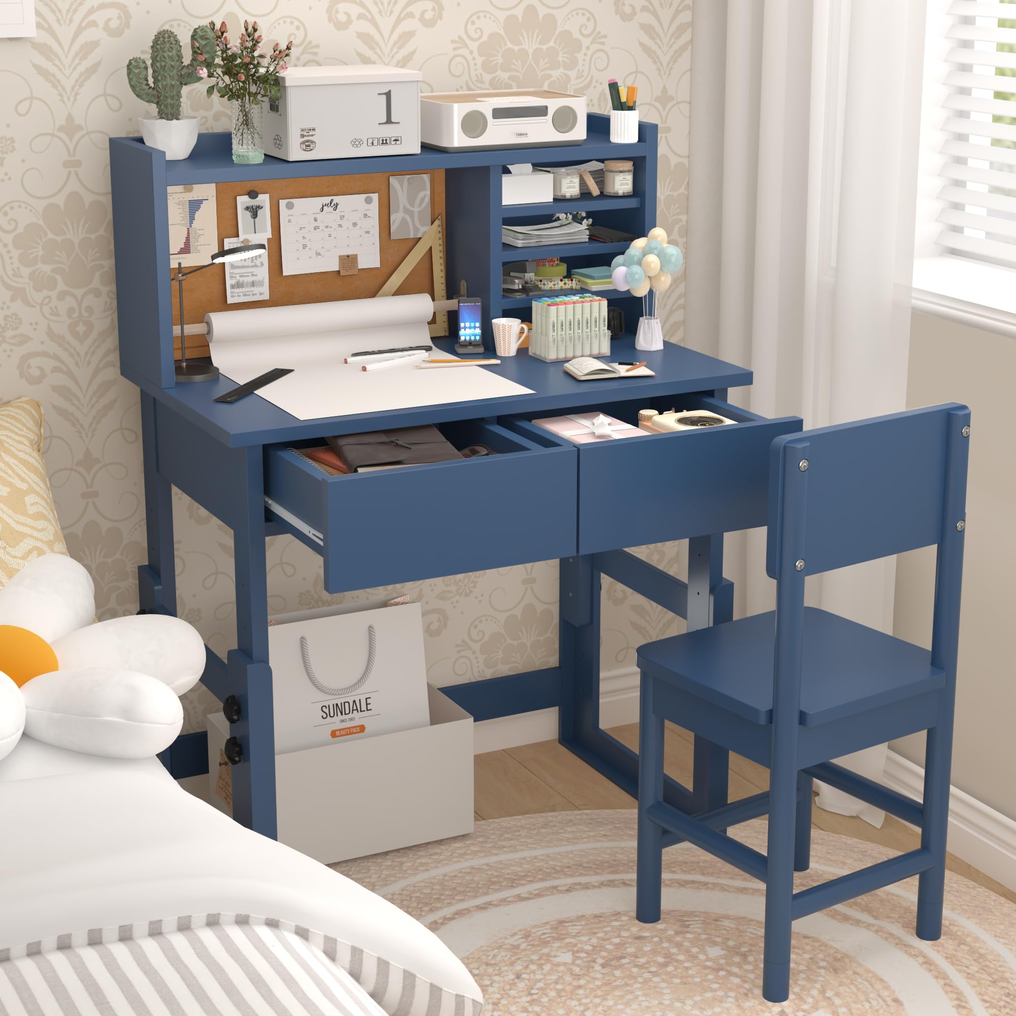 Adjustable Kids Desk & Chair Set for 5-18 Years - Study & Art Table with Storage for Home Learning