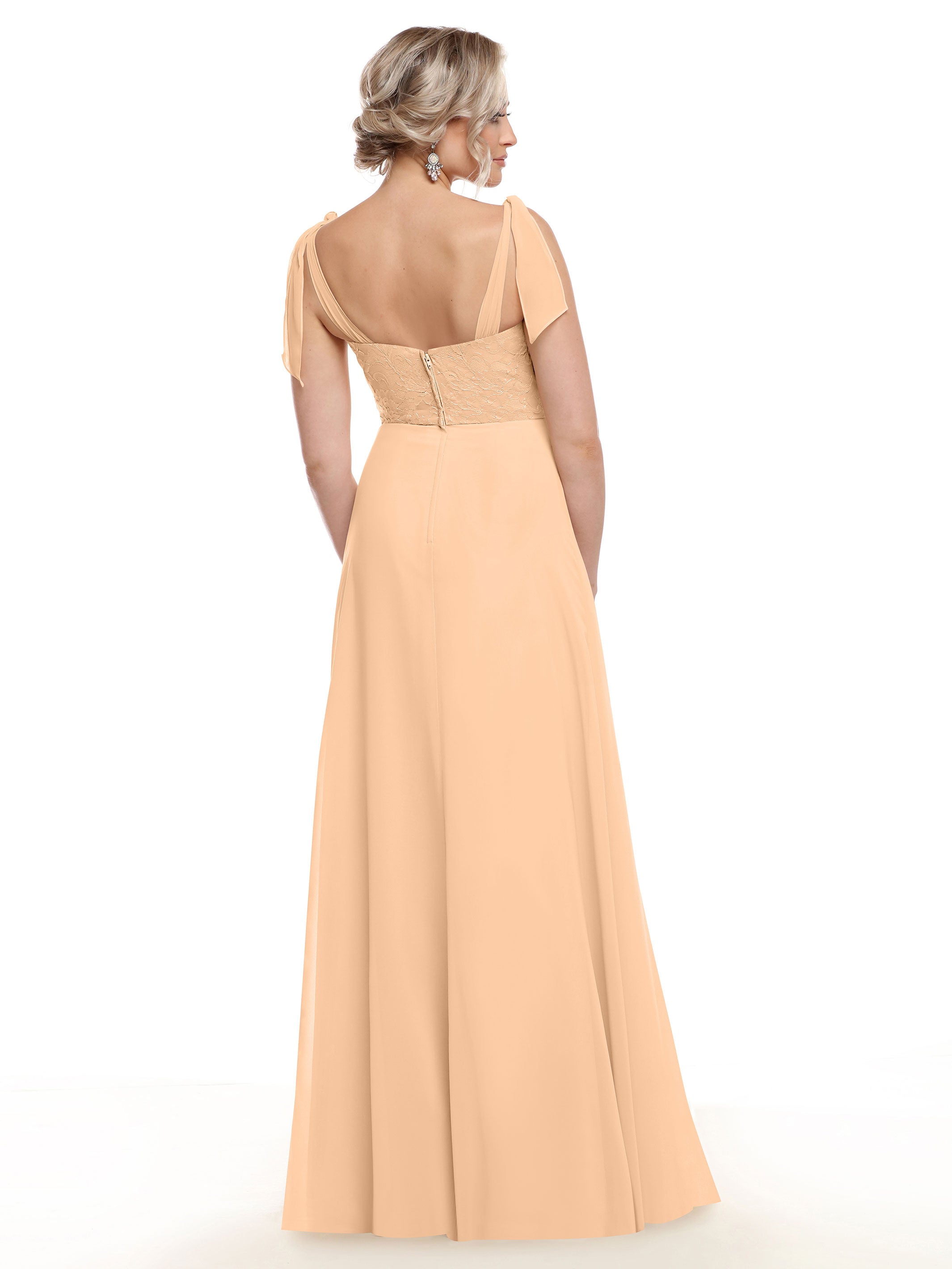 Elegant A-Line Bridesmaid Dress with Lace Bodice & Tulle Ribbon Straps - Perfect for Weddings, Formal Events & Special Occasions