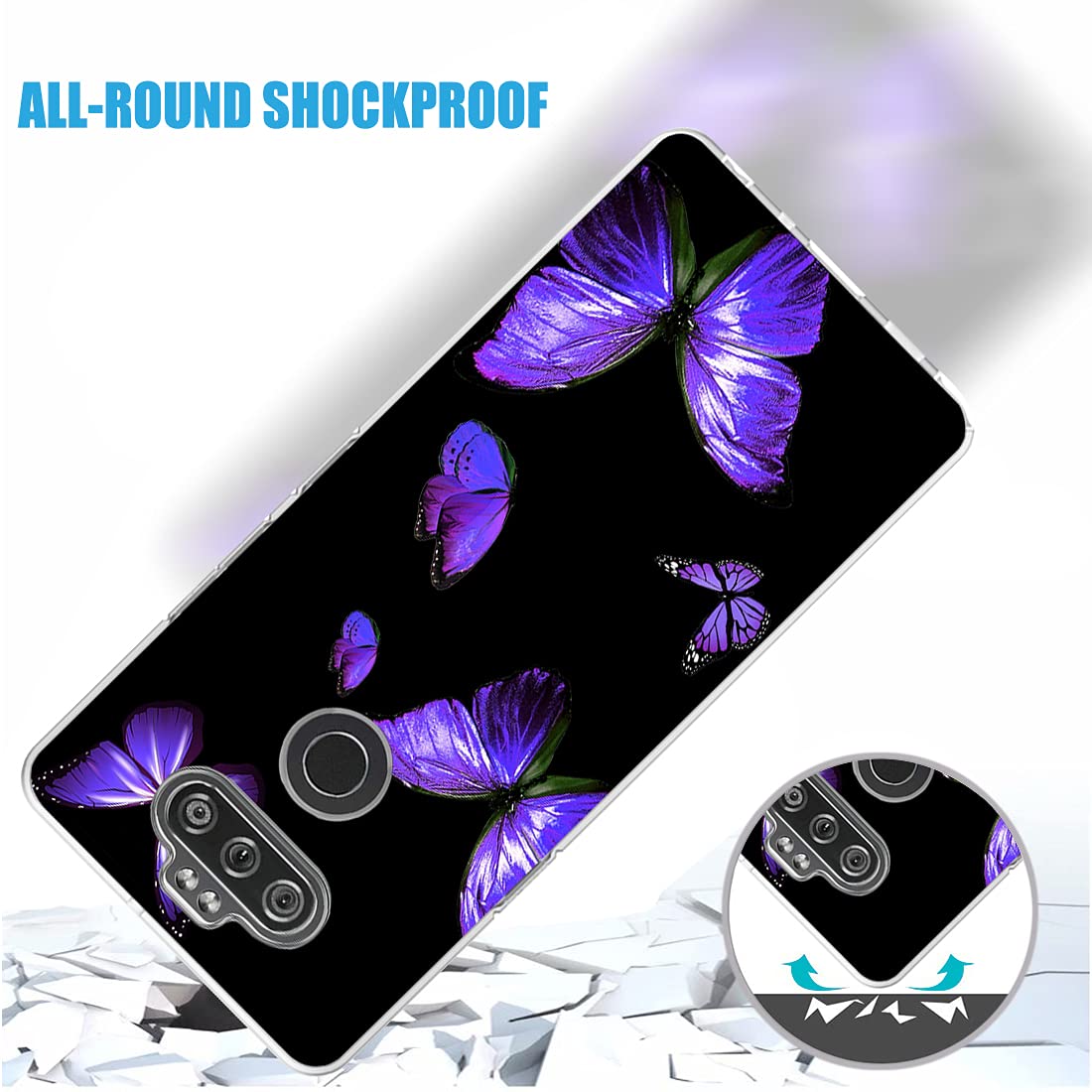 **Clear Shockproof TPU Phone Case for LG Stylo 6 - Cute Purple Butterfly Design, Protective Cover for Women & Girls | Perfect for Everyday Use, Work & School**
