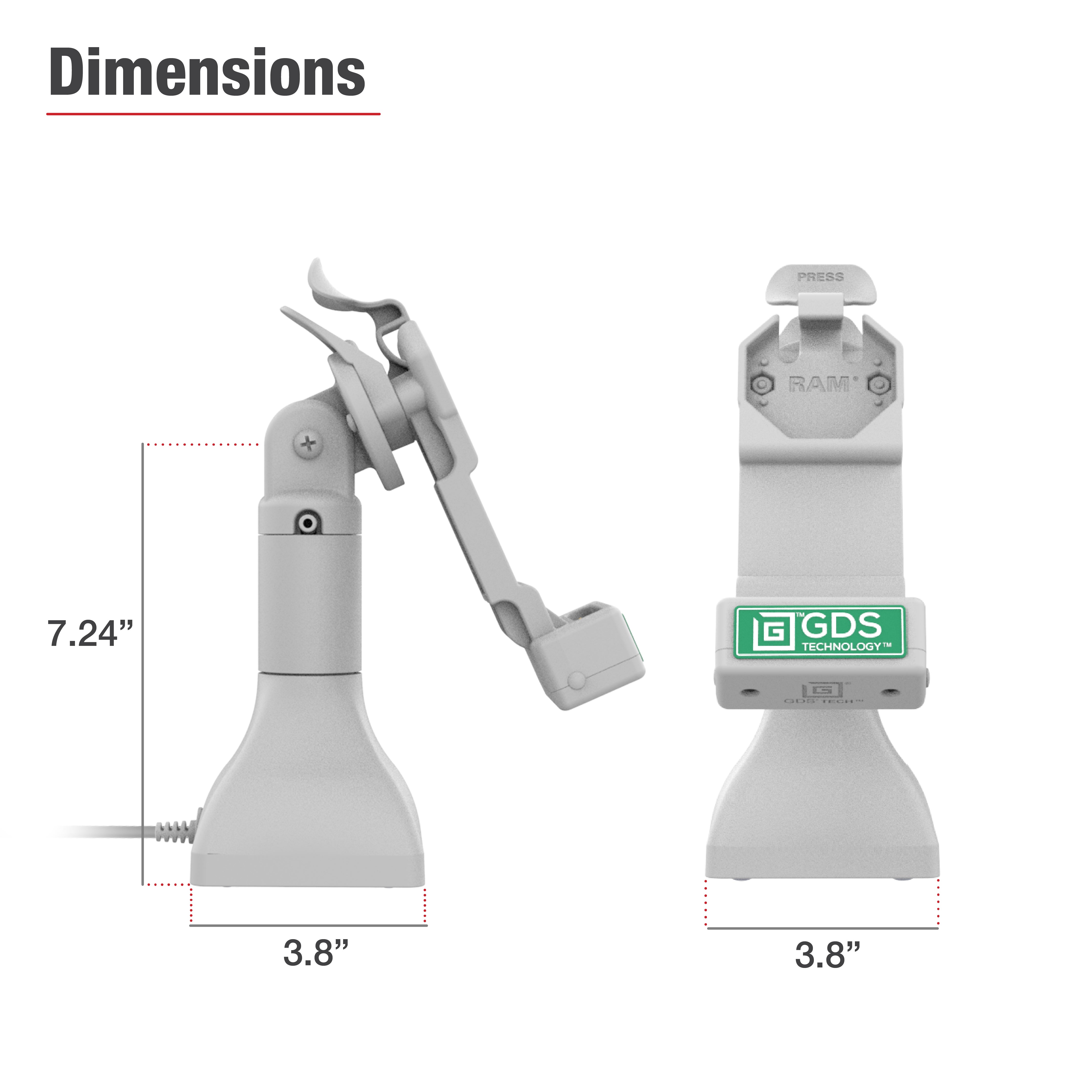 GDS® Uni Conn™ 7 Port Pedestal Dock with PoE - Gray (RAM GDS DOCK D11 7 U1E GRY) | Perfect for Office Workstations, Conference Rooms & Network Installations