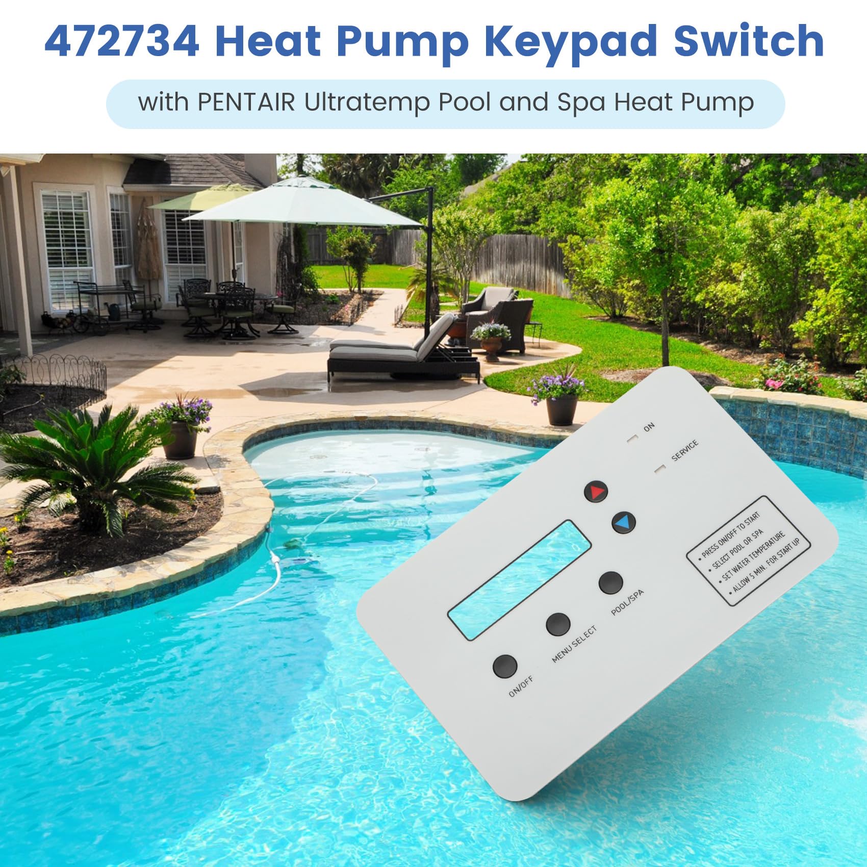 472734 Upgrade Heat Pump Keypad Switch Membrane for Pentair UltraTemp & Thermalflo Titanium Pool/Spa Heat Pumps - Replaces 473425 473693 - Durable Control Panel Cover for Swimming Pool and Hot Tub Maintenance