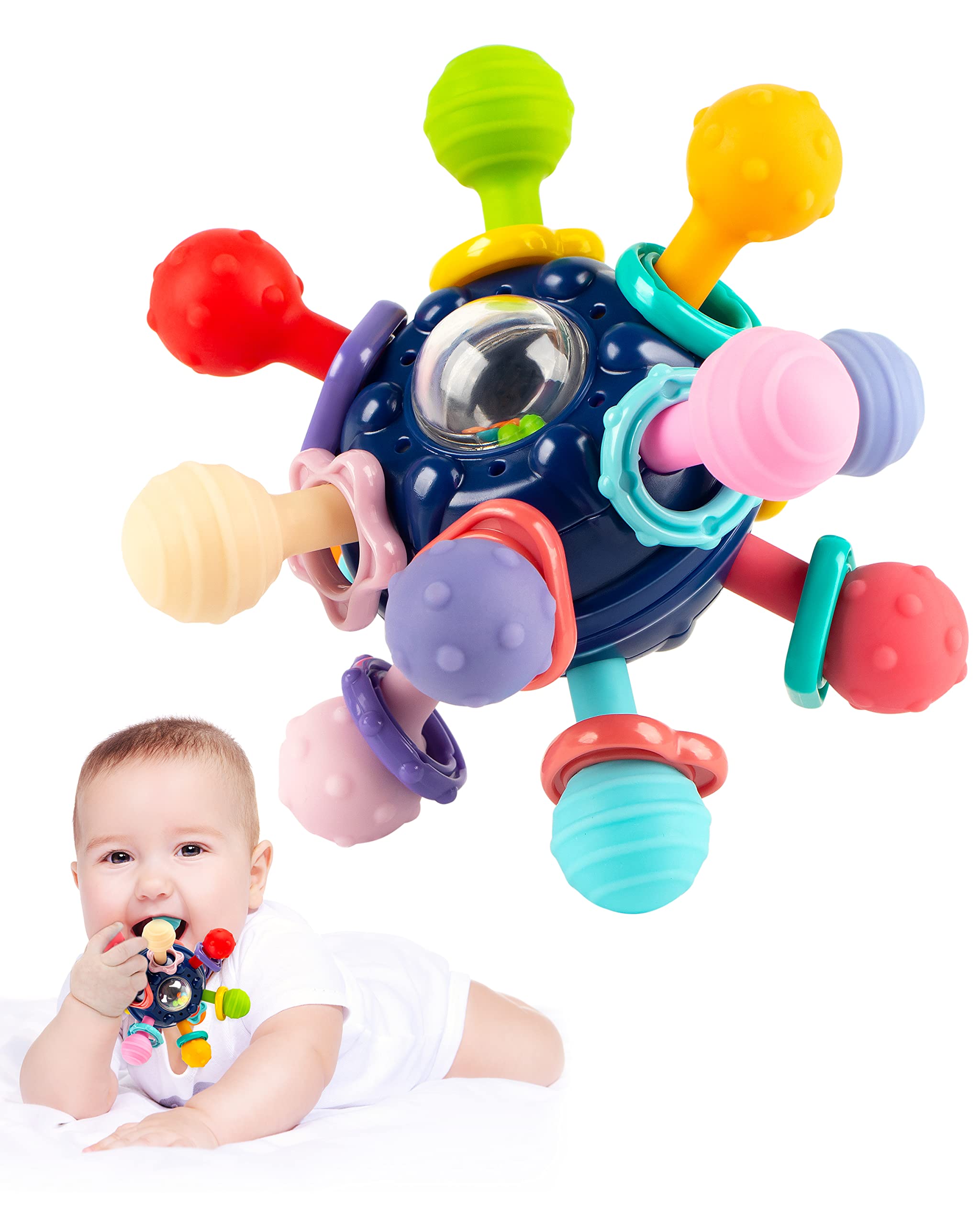 Vanmor Baby Teething Toys for 0-18 Months - Sensory Chew Balls, Montessori Rattle Teether & Grasping Activity Toys for Infants - Perfect Gift for Boys & Girls (Blue) - Ideal for Soothing Sore Gums & Early Childhood Development