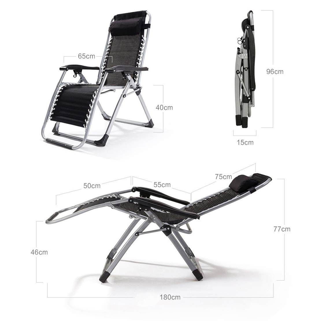 HIOD Folding Recliner Chair - Adjustable Lounge Bed for Patio, Garden, Beach & Indoor Use - Portable Sun Lounger with Cup Holder - Perfect for Relaxing, Sunbathing & Nap Time - Black