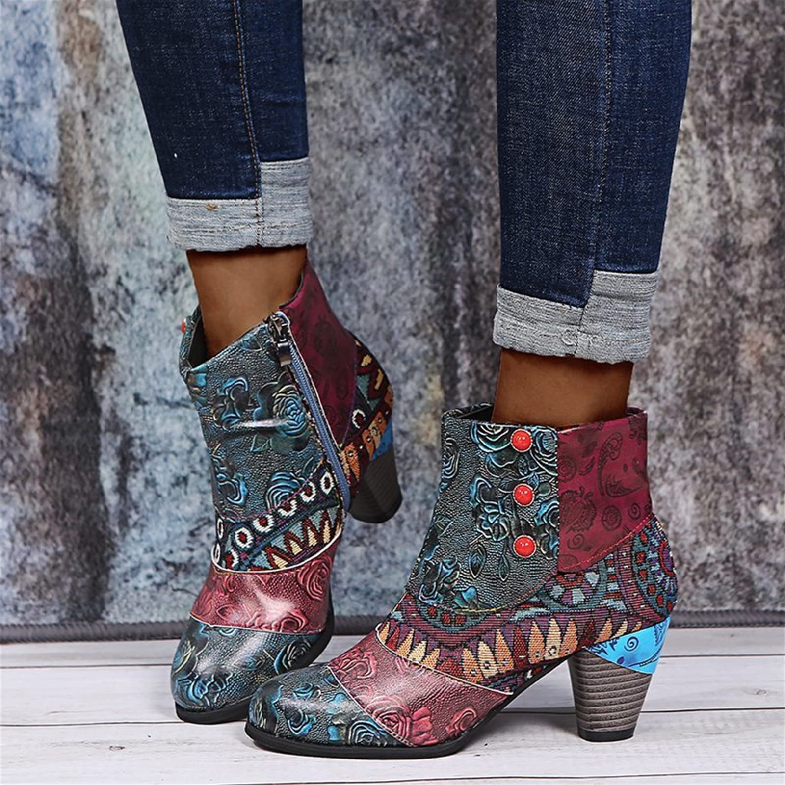 Lausiuoe Women's Ankle Boots - Chunky Heel Slip On Pointed Toe Booties with Side Zipper | Wide Width Western Style | Perfect for Office, Party & Casual Outfits