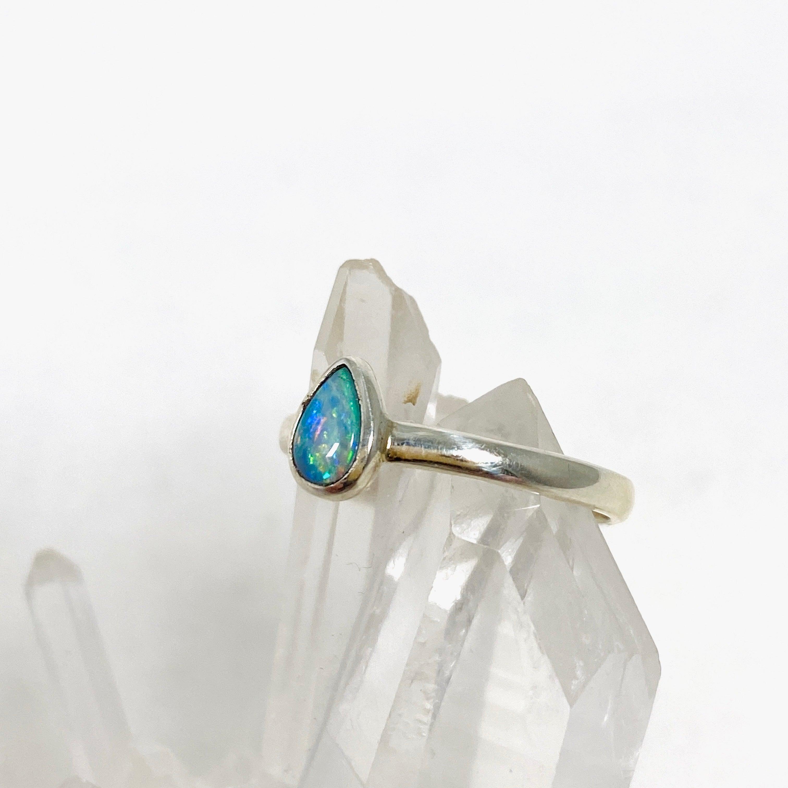 Australian Solid Opal Teardrop Ring - Size 6.5 - PRGJ338 - Elegant Jewelry for Women, Perfect for Weddings, Anniversaries & Special Occasions