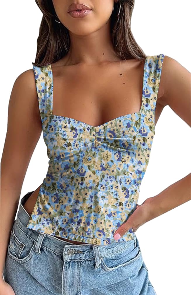Women's Cute Crop Tank Top | Summer Y2K Fashion Bustier Top for Teen Girls | Sexy Strappy Going Out Tops | Perfect for Beach Parties, Music Festivals & Nightclubs