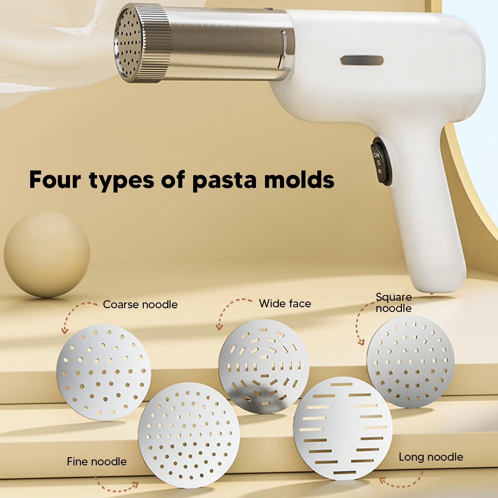 Electric Pasta Maker Machine - Automatic Handheld Pasta Noodle Maker with 4 Attachments & Dough Bucket, Stainless Steel Cordless Spaghetti Ramen Maker for Home Kitchen | Perfect for Italian Cuisine, Family Dinners & Quick Meals