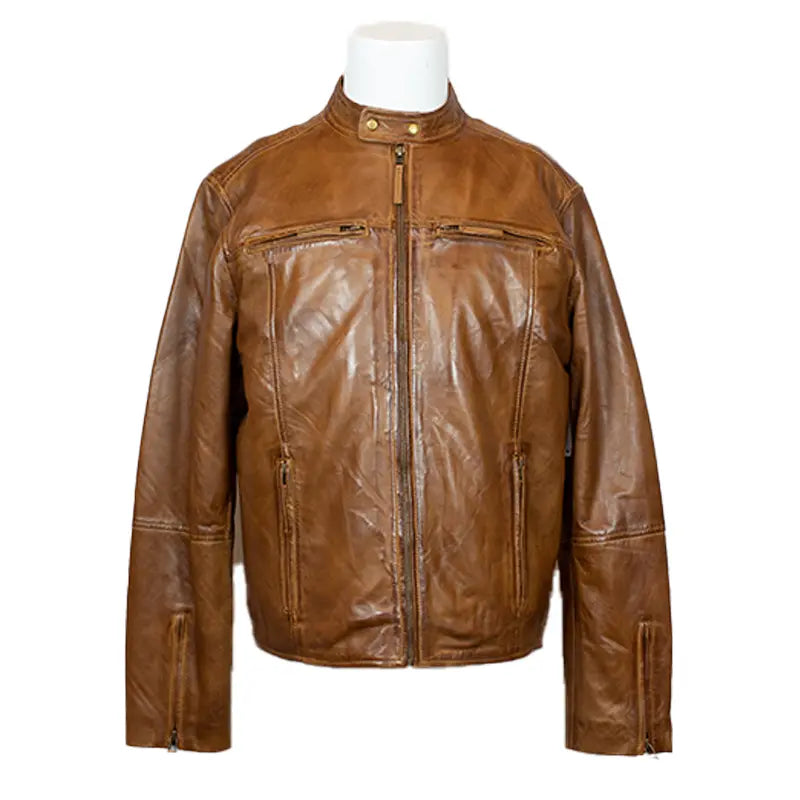 BOL Men's Snap Collar Lamb Leather Jacket - Stylish Genuine Leather Biker Jacket for Men, Perfect for Motorcycle Riding, Casual Outfits & Night Out