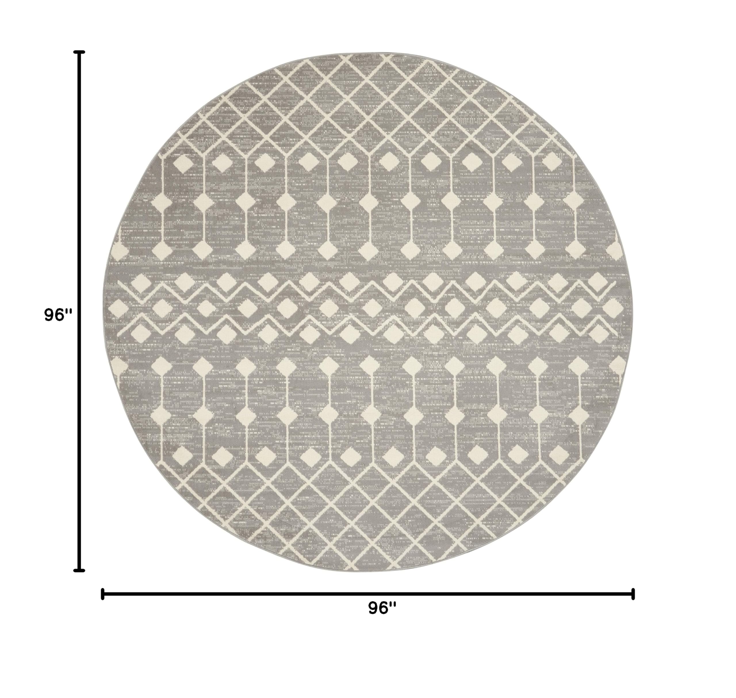 Nourison Grafix Moroccan Grey 8' Round Area Rug - Easy to Clean, Non-Shedding - Perfect for Bedroom, Living Room, Dining Room & Kitchen Decor - Soft & Durable for Home, Office or Apartment Use