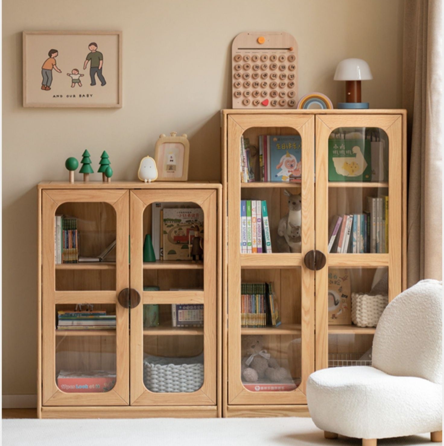 Solid Oak Wood Kids Bookcase & Bookshelf - Durable Children's Book Storage for Bedroom, Playroom, and Classroom Organization